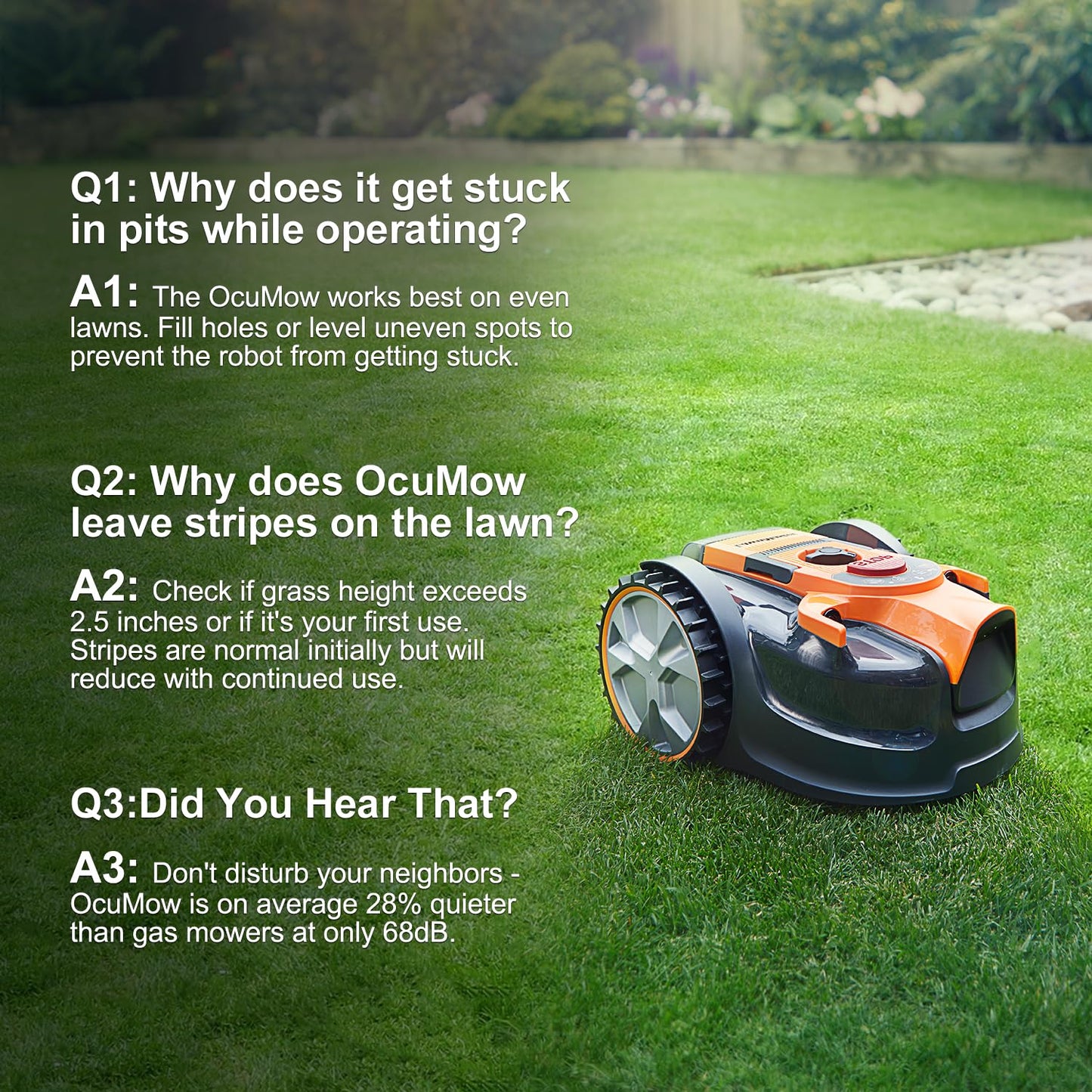 LawnMaster OcuMow Perimeter Wire Free Robot Lawn Mower Cuts Small Lawns 1000-2000 Square Feet with Optical Navigation, Obstacle Avoidance, Low Noise and No Go Functiont