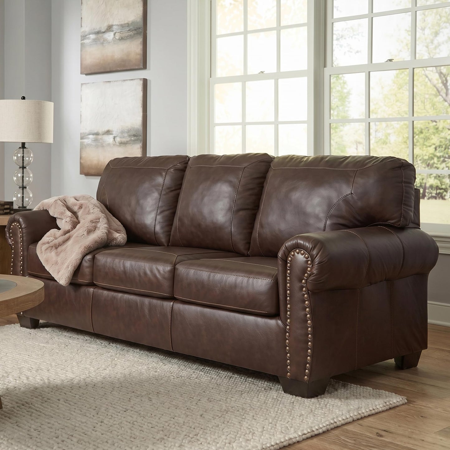 Signature Design by Ashley Colleton Classic Leather Match Sofa with Nailheads, Dark Brown