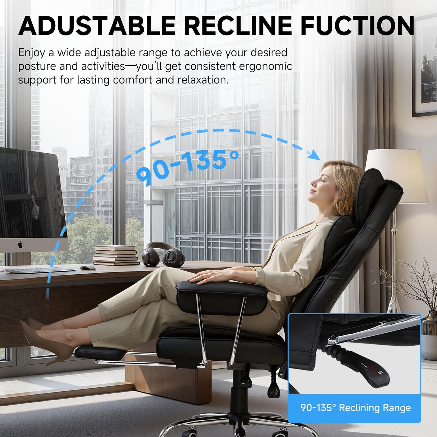 GTPLAYER Gaming Chair,Office Chair with Pocket Spring Lumbar Support, Ergonomic Comfortable Wide Office Desk Computer Chair with Outward Fixed Soft Armrests and Footrest (PU Leather, Black)