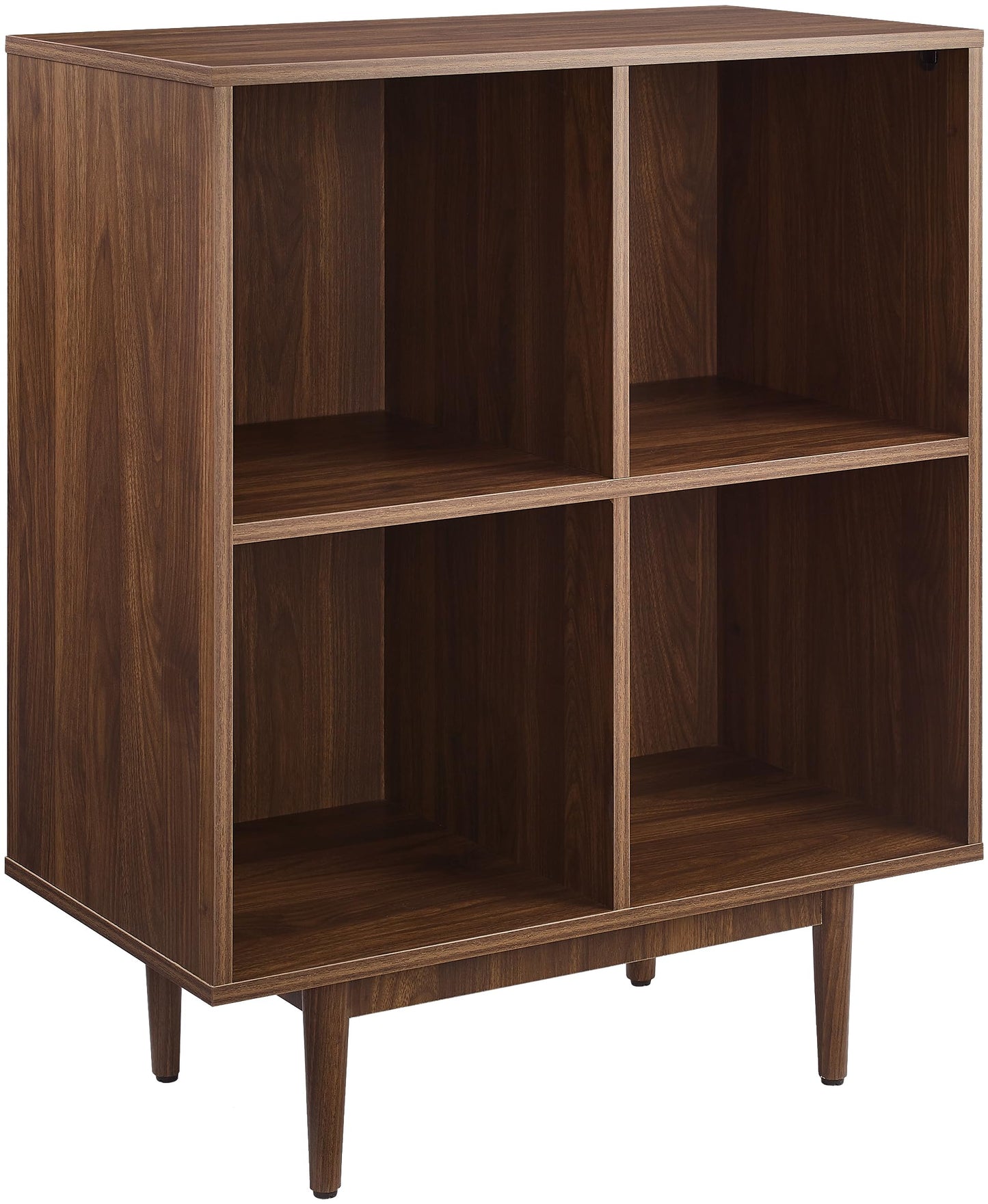 Crosley Furniture Liam Vinyl Record Storage 4 Cube Media Stand for Turntables, Mid-Century Modern Bookshelf, Walnut