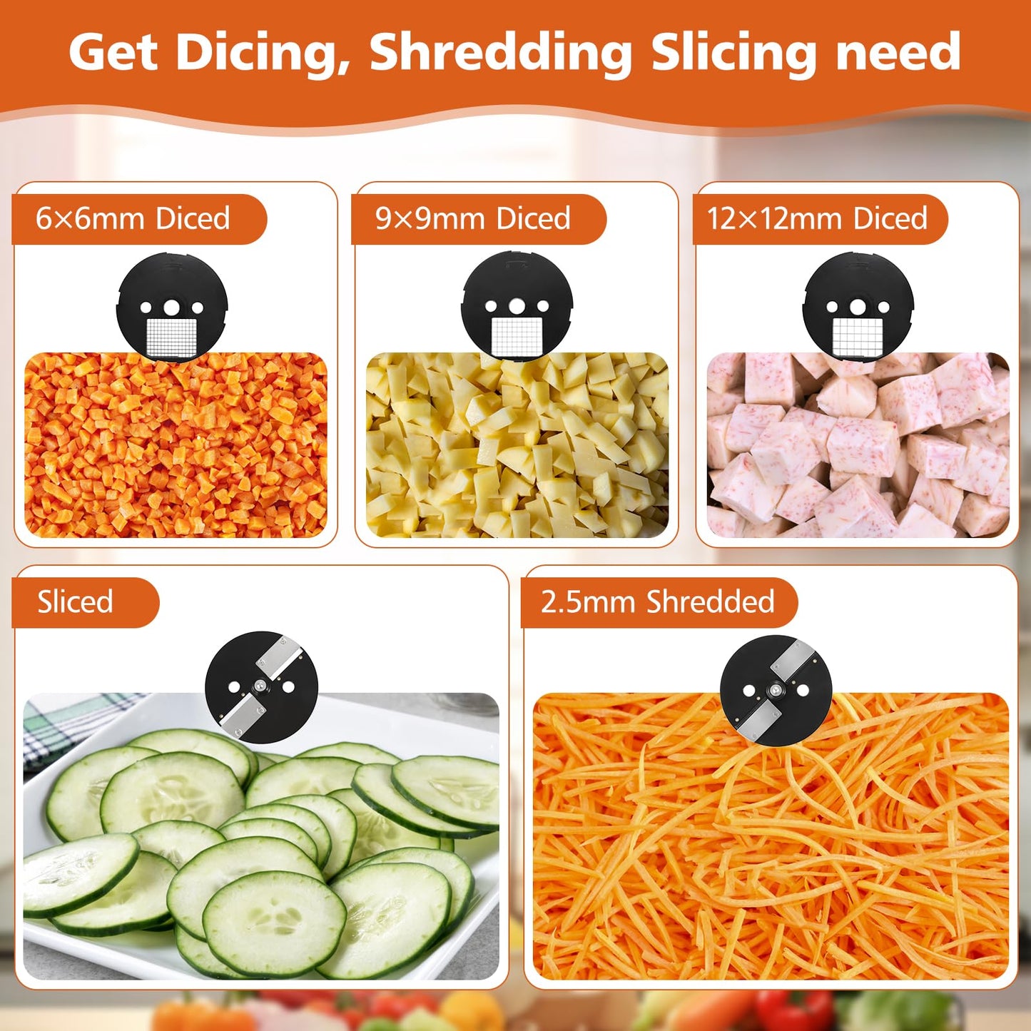 Hiteemer 5 in 1 Electric Vegetable Chopper, Commercial Vegetable Dicer Food Processor Veggie Food Cutter Stainless Steel Automatic Shredded for Onion Potato Cabbage Fruit Slicer