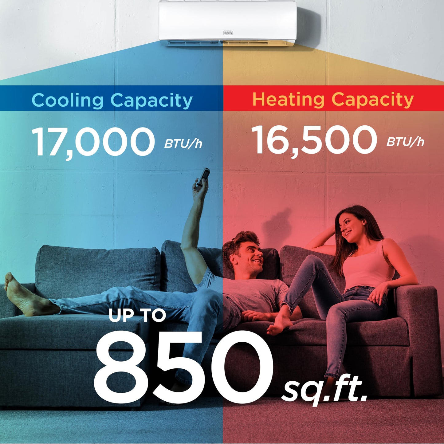 BLACK+DECKER 17,000 BTU Smart Mini Split Air Conditioner with Heat, Inverter Compressor, Wi-Fi, Voice Control, 17 SEER2, 4-in-1 AC Unit, App Available, Remote, 230V, BSA1720TC, White