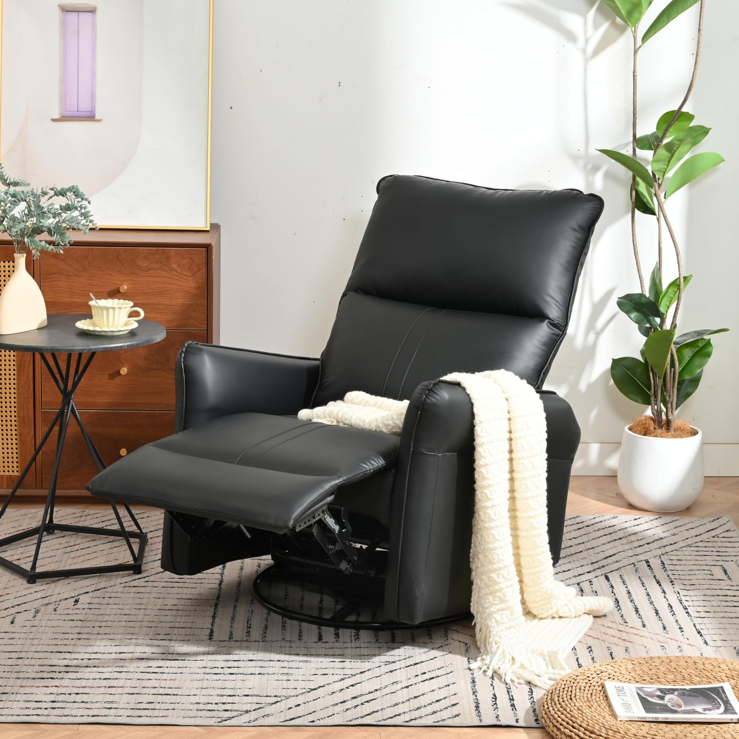 Ball & Cast Power Recliner Chair with USB and Type-c Ports,Swivel Rocker Recliner Sofa W/Padded Backrest,Infinite Position Power Lift Chair,for Living Room,Bedroom,Home Theaters,Black