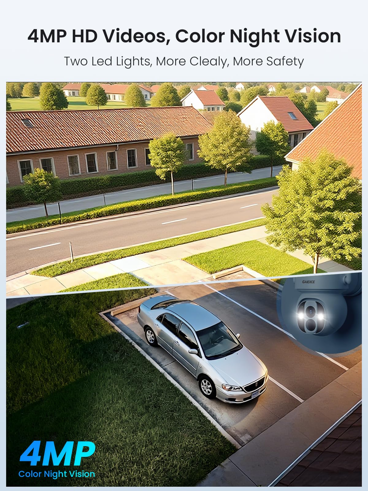 GAIEXCE Solar Cameras Outdoor Wireless, No Subscription, Expandable to 10CH, 4 Cam Kit, Home Security Camera System, 4MP Color Night Vision, 360° Pan&Tilt, Auto Tracking, 2.4G/5G WiFi, 64G SD Card