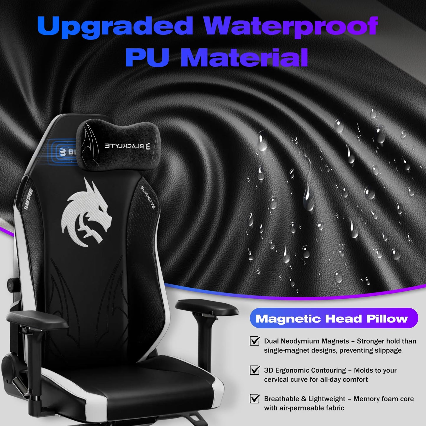 Blacklyte Athena Pro Gaming Chair Computer Chairs with Magnetic Head Pillow and Lumbar Support Height Adjustable with 360°-Swivel Seat Leather Ergonomic Desk Chair for Gaming(Spirit)