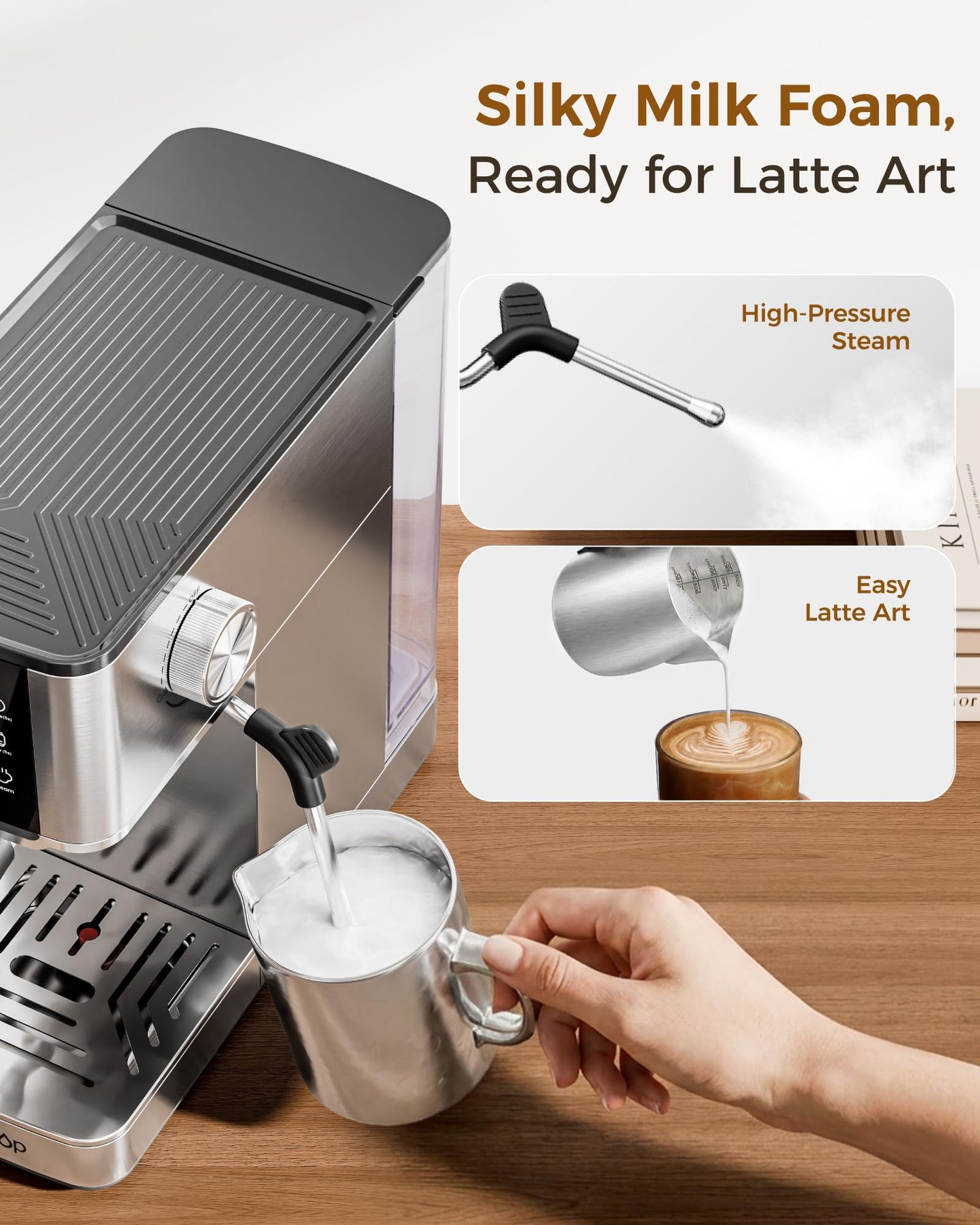 Waterdrop MC-02C Semi-Automatic Espresso Machine, TDS Reduction Preserves Beneficial Minerals, 20 Bar Pressure, Coffee Maker with 40oz Water Tank, Powerful Steam Wand for Lattes, Cappuccinos and More