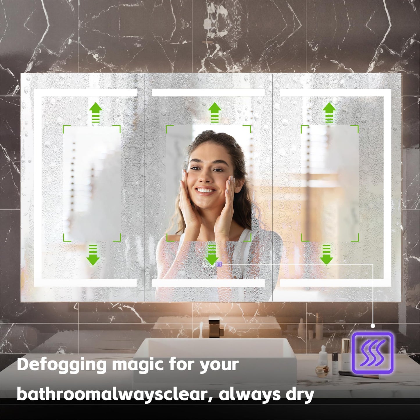 cieloshinerico Smart LED Medicine Cabinet with Mirror, 66W×36H Inch Bathroom Storage Medicine Cabinet, 3 Color Stepless Dimming & Anti-Fog, 5X Magnifier, Night Light, 3 Doors, DTC Soft-Close Hinges