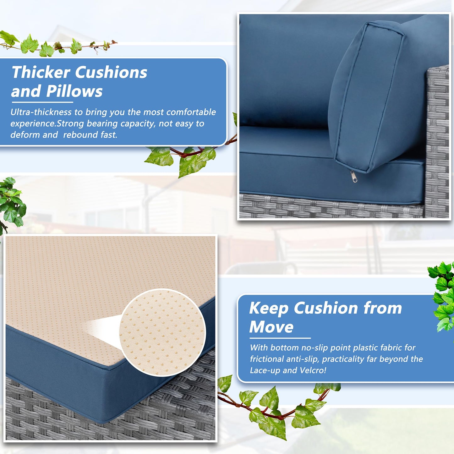 Shintenchi 7 Pieces Outdoor Patio Furniture Sets, Patio Sectional Sofa Couch, Gray PE Wicker Furniture Modular Patio Conversation Sets Patio Sofa with Washable Cushions, Aegean Blue