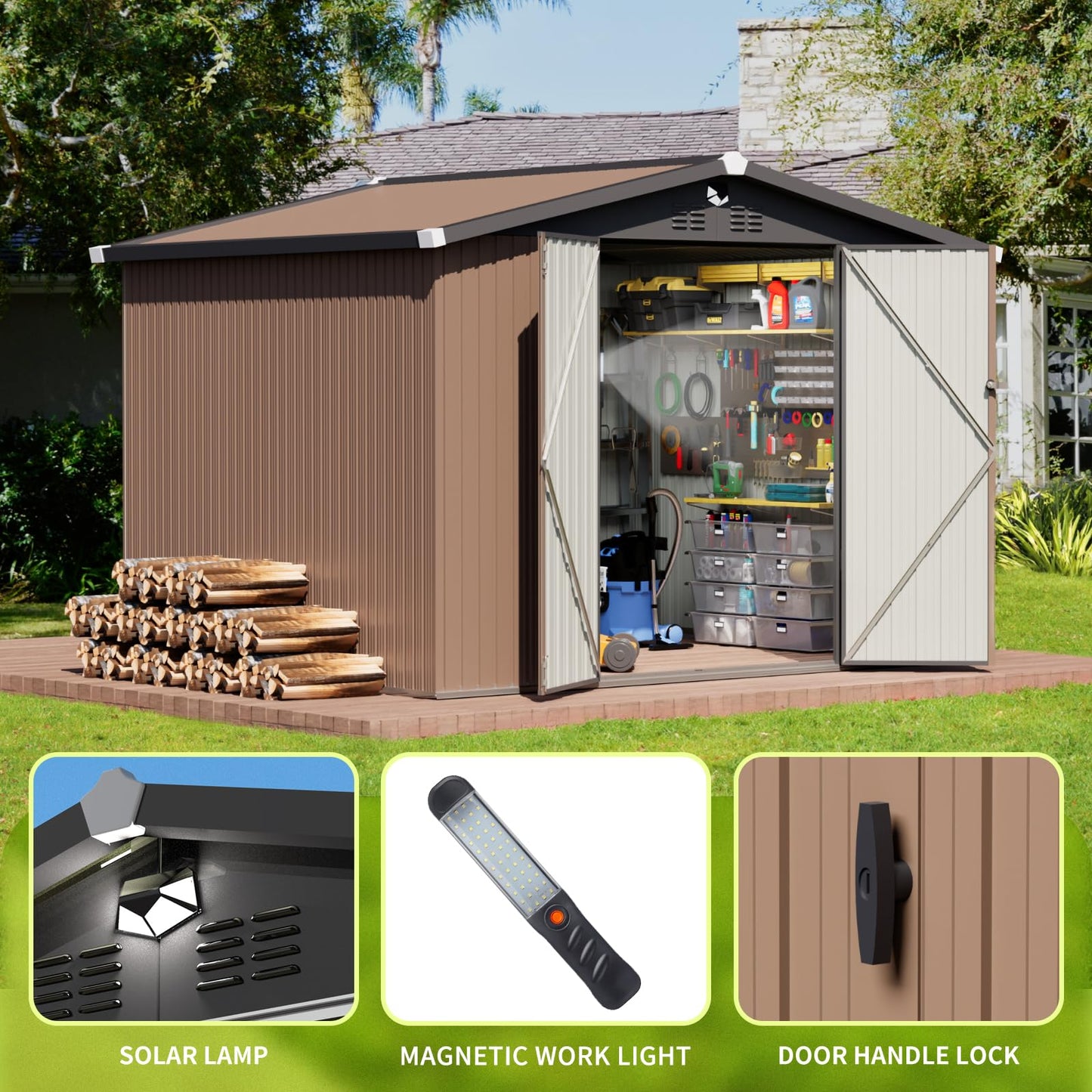 Metal Storage Shed,10x8 Outdoor Storage Building,Large Backyard Garden Sheds with Lockable Door,Waterproof Outside Storage Sheds with Locking Doors