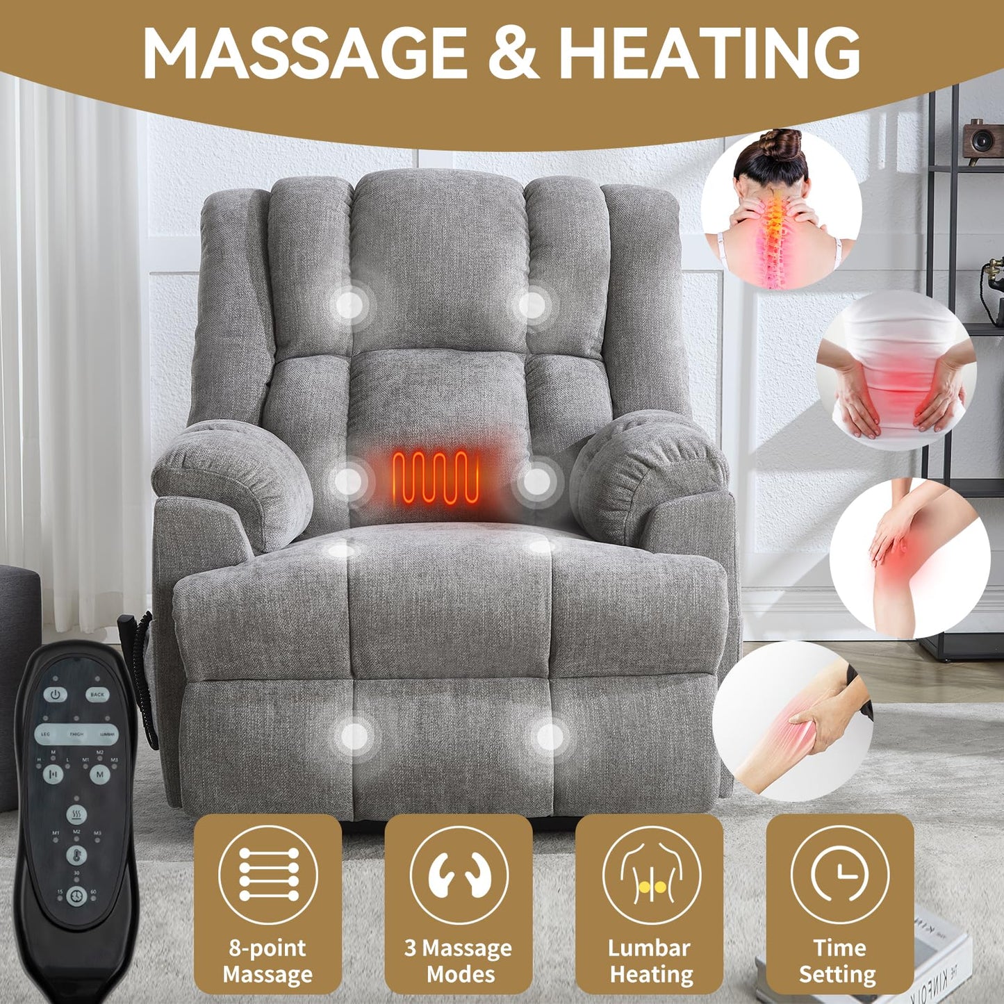 KEIKI Dual Motor Power Lift Recliner Chair,Massage Up to 350 LBS, Lift Recliners with Power-Remote