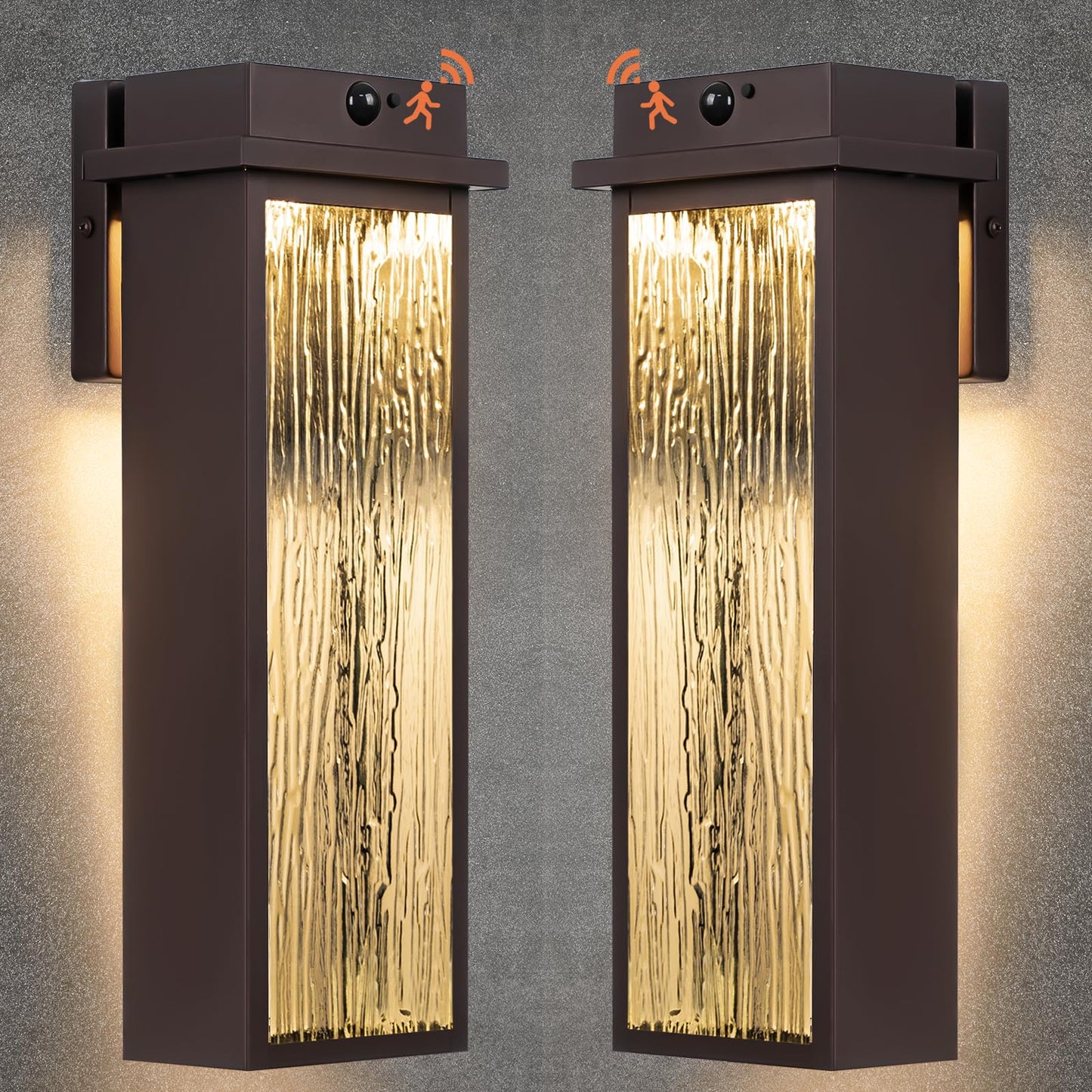 VenzBlomia LED Outdoor Lanterns, 16in Waterproof Motion Sensor Sconce, Oil Rubbed Bronze, 2 Pack, Rustic Metal Design
