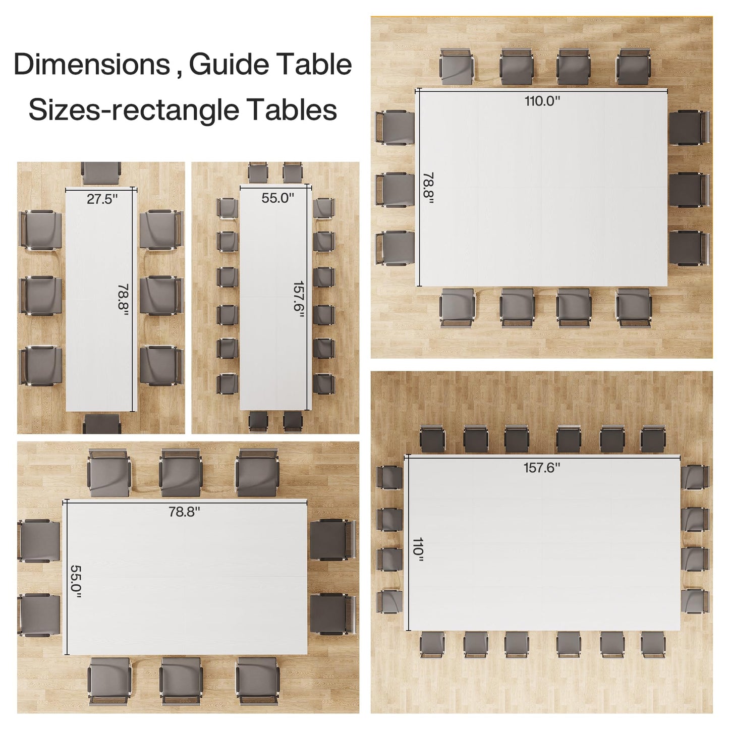 Tribesigns 6.5FT Conference Table for 6-8 People, 78 inch Long Rectangular Seminar Table with Strong Metal Frame, Business Furniture Boardroom Desk for Office Meeting Conference Room (1PC, White)