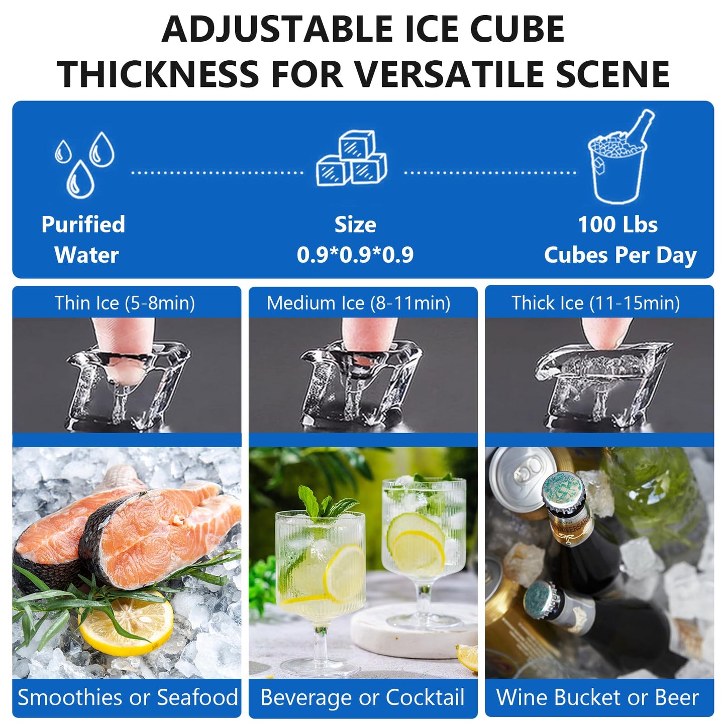 Garvee Commercial Ice Machine, 100 LBS/24h Ice Maker with 2 Water Inlet Modes, 50Pcs/Cycle, 33 LBS Storage Bin, Ice Machine for Home Bar, Coffee Shop, Business