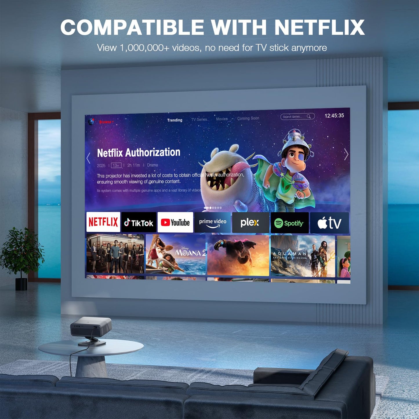 [Officially-Licensed APP & 2500ANSI] 4K Projector with WiFi and Bluetooth,3D Dolby Audio and Auto Focus Smart Projector,Outdoor Movie Home Theater Proyector with Omni-Adjustable Stand (grey)