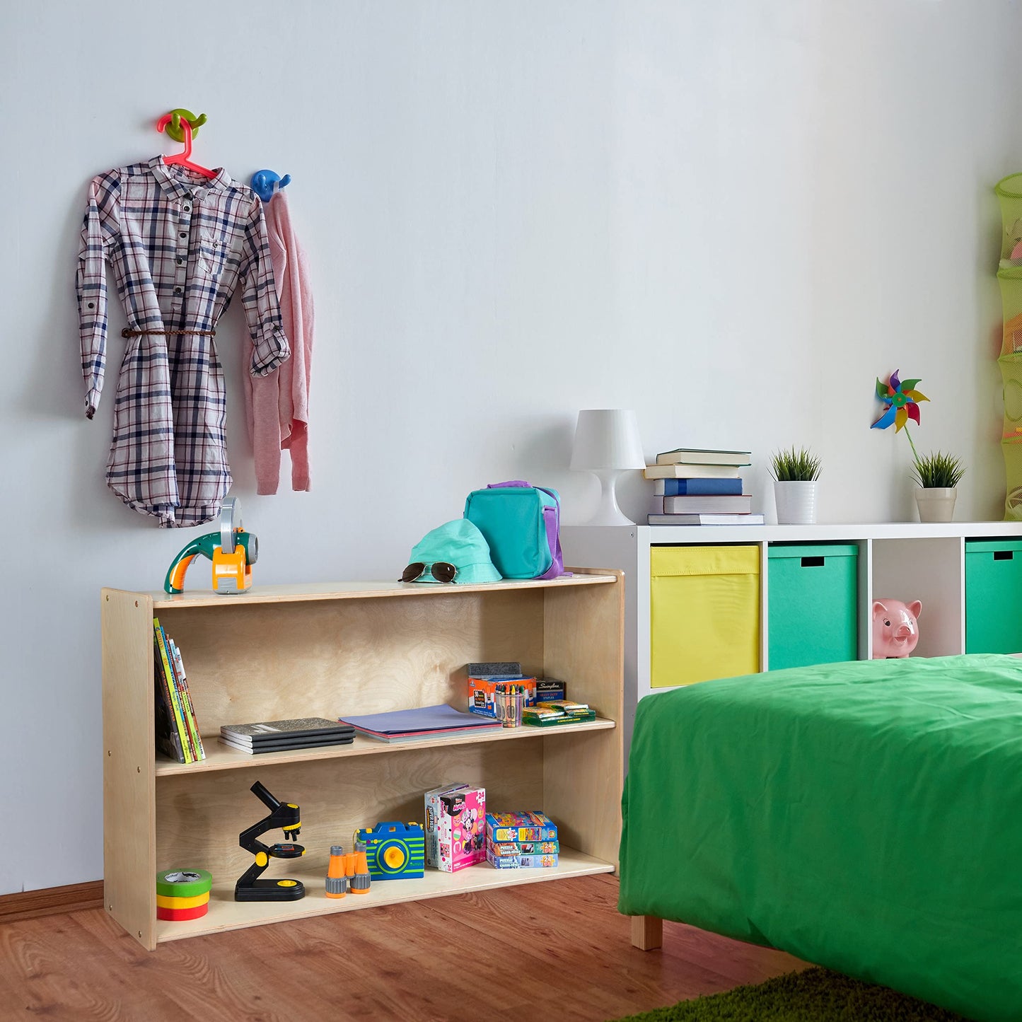 Contender Daycare Shelves for Kids, Bookcase with 2 Shelves for Storage, Wood Furniture for Toddlers, Children, Montessori, Classroom, 47-inch Width