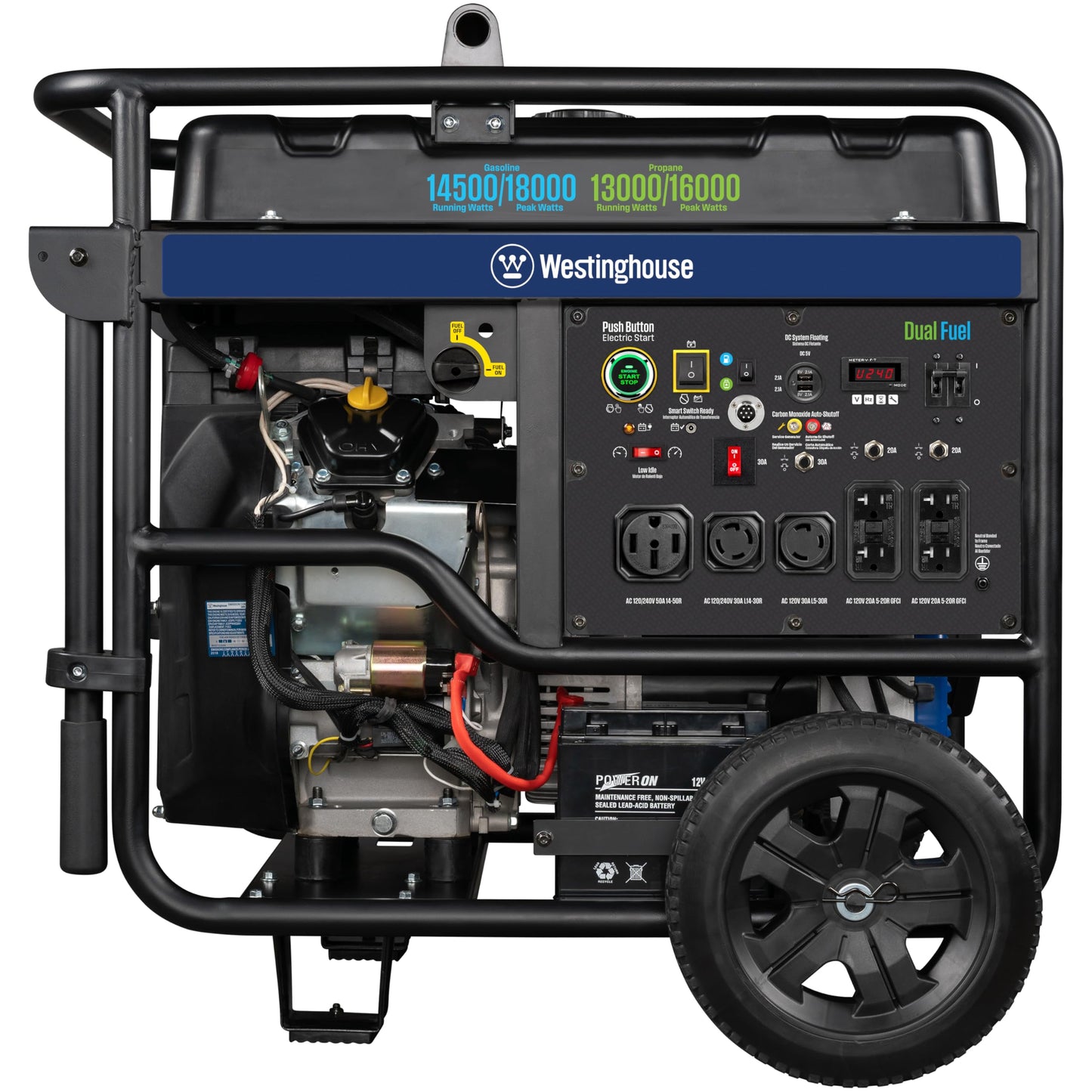Westinghouse 18000 Peak Watt Dual Fuel Home Backup Portable Generator, Remote Electric Start, Transfer Switch Ready, Gas & Propane Powered, CO Sensor
