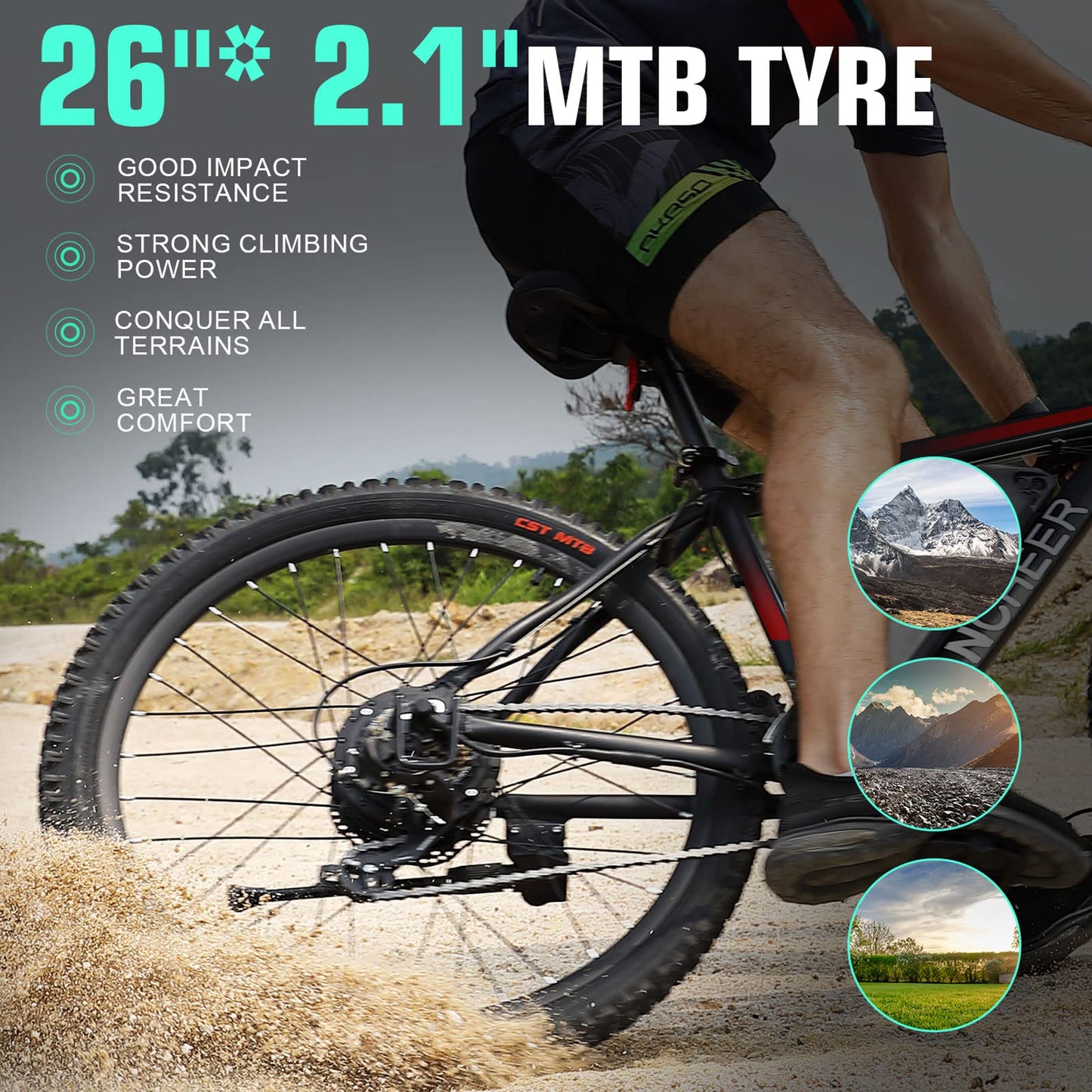 ANCHEER 26" Electric Bike for Adults, Peak 749W Ebike, 19.8MPH Electric Bicycle with 48V 374Wh / 48V 499Wh Battery(3H Fast Charge), LCD Display, Front Suspension, UL2849 Compliant, Red Gladiator