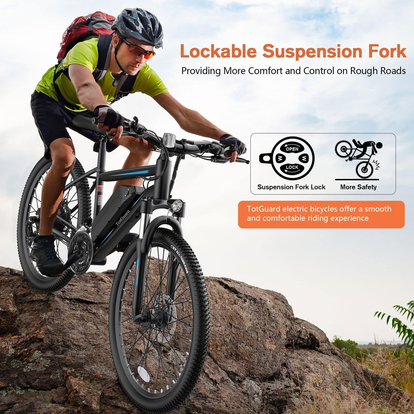 TotGuard Electric Bike for Adults, 27.5" Electric Bike 500W Ebike 19.8MPH Adult Electric Bicycles Electric Mountain Bike, 48V 499WH Removable Lithium Battery, 21S Gears,Lockable Suspension Fork