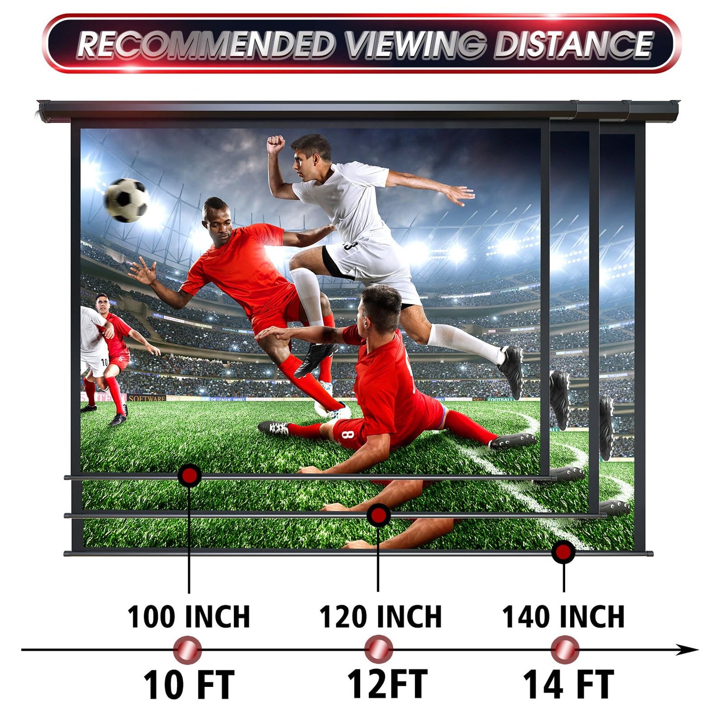 Aoxun 140 Inch Pull Down Projector Screen, HD 4K 16:9 Motorized Retractable Projector Screen for Indoor and Outdoor with Remote Control, Manual Projection Screen for Home Theater or Office, Black
