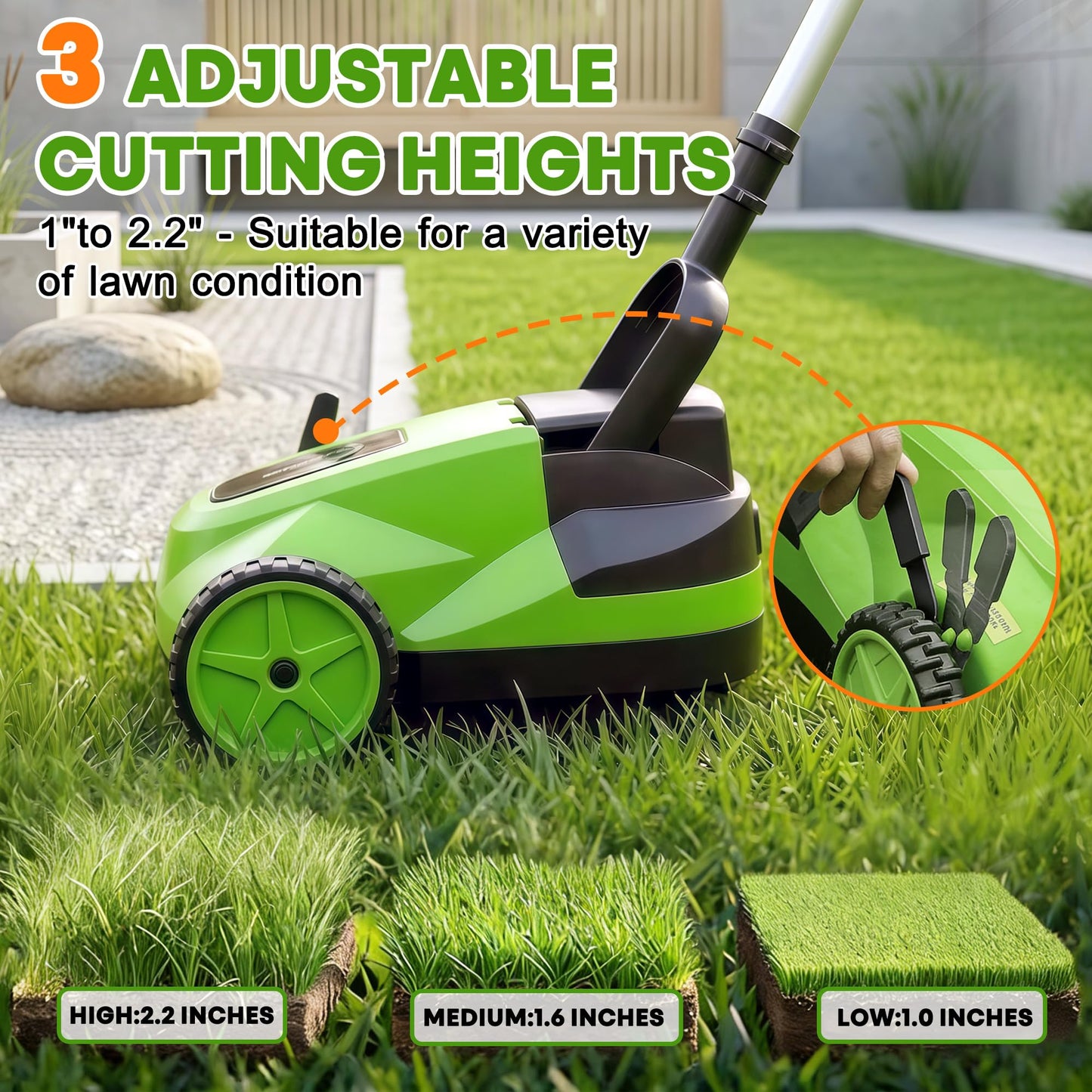 Electric Small Lawn Mower with Auto Shut-Off Sensor, 3 Position Cutting Height, 9.9Lbs Lightweight Cordless Push Mower Battery Powered for Garden/Yard/Farm, Gardening Gifts for Parents, Seniors