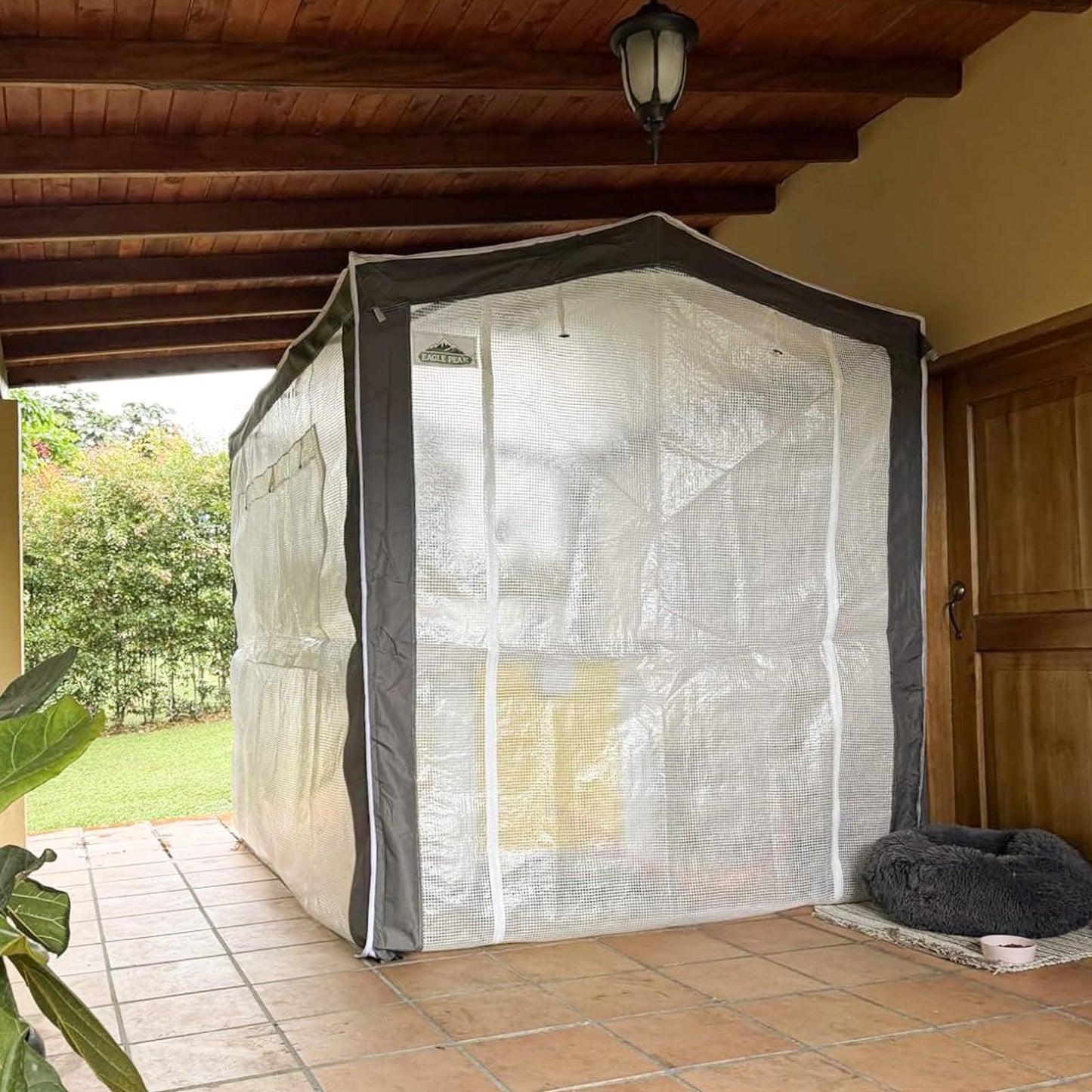 EAGLE PEAK 8x6 Portable Walk in Greenhouse with Polyester Reinforced Corners, Instant Pop Up Indoor Outdoor Gardening Green House, Roll Up Zipper Entry Doors and Mesh Windows, Gray/White