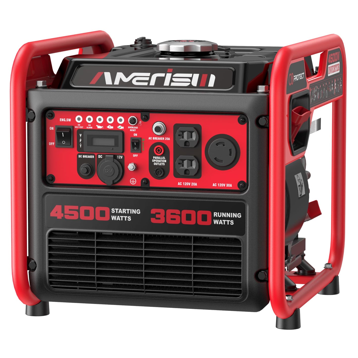 AMERISUN Gas Powered Generator 4500-Watt, Portable Inverter Generator with CO-Sensor, Parallel Capable Long Run Time for Camping Tailgating Home Emergency Use, EPA Compliant