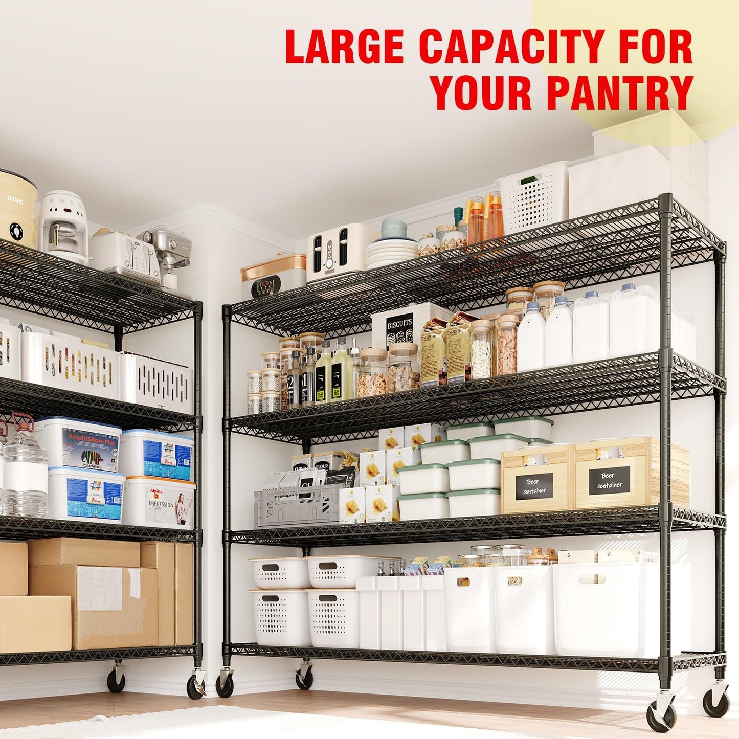 PeakPursuit 74" Heavy-Duty Metal Garage Shelving with Wheels, 4-Tier