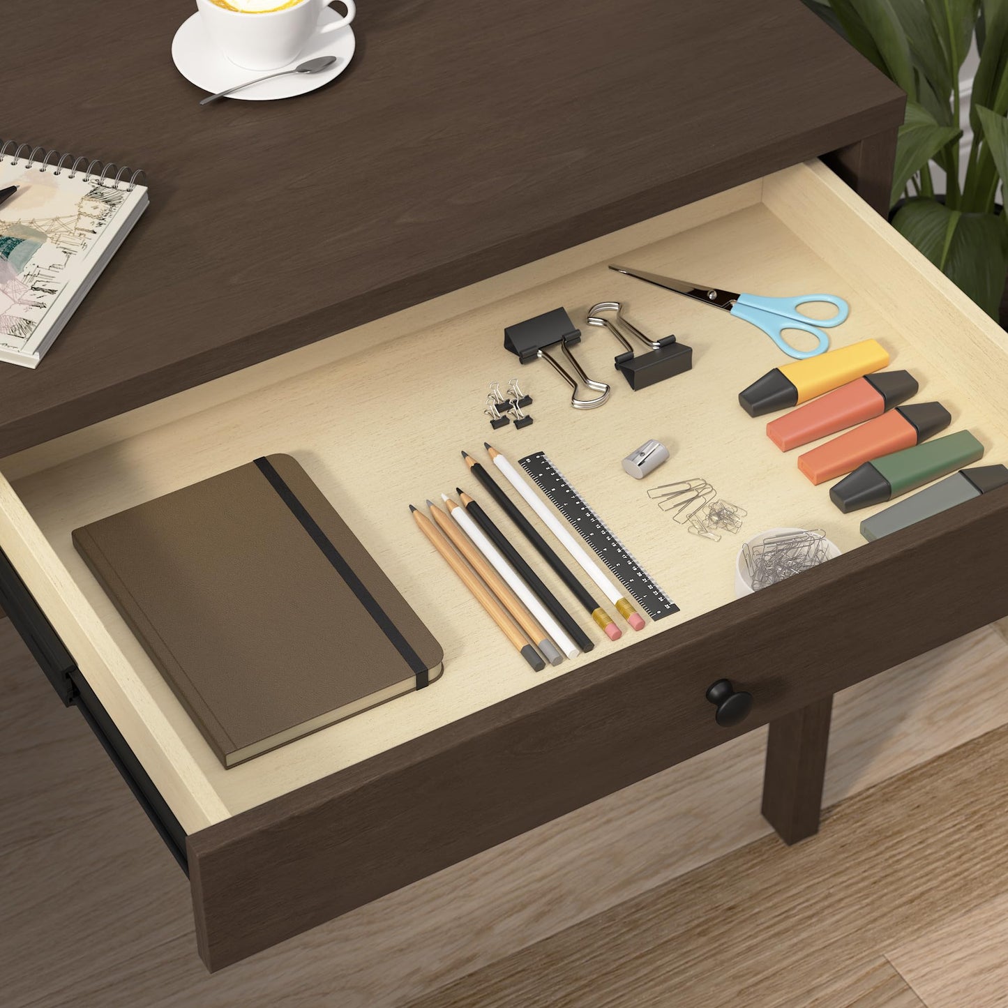 Bush Home 54-Inch Writing Desk with 2 Door Low Storage Cabinet, Computer Study Laptop Table Workstation, Drawers and Adjustable Shelves, Home Office Furniture Set, Avery Collection, Chocolate Birch