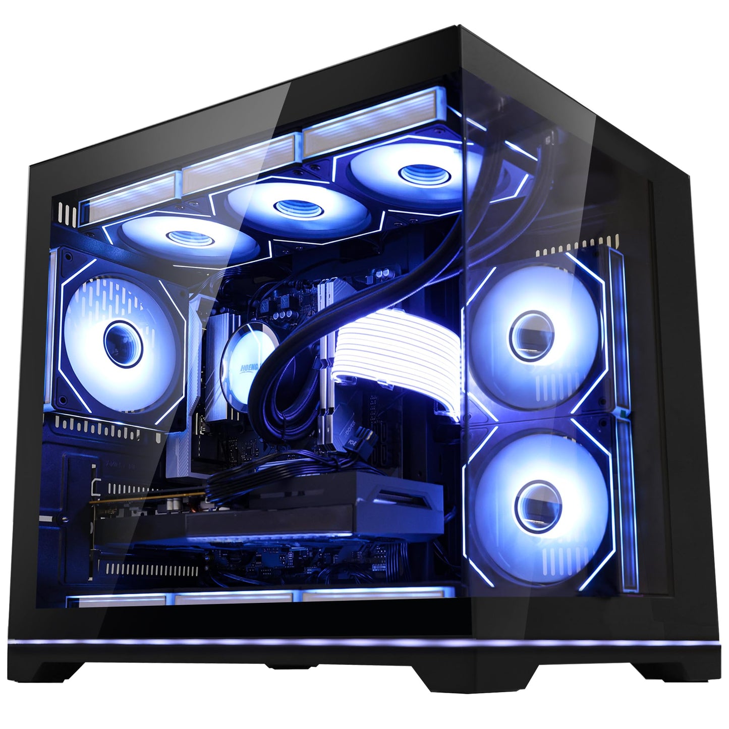 HOENGAGER Software ARGB Control Gaming PC Desktop - AMD Ryzen 7 9700X - GeForce RTX 5070 (12GB) - 32GB DDR5 6000MHz - 1TB PCIe NVMe SSD - Black Panoramic Glass Case, RGB Fans, Wi-Fi, Win 11