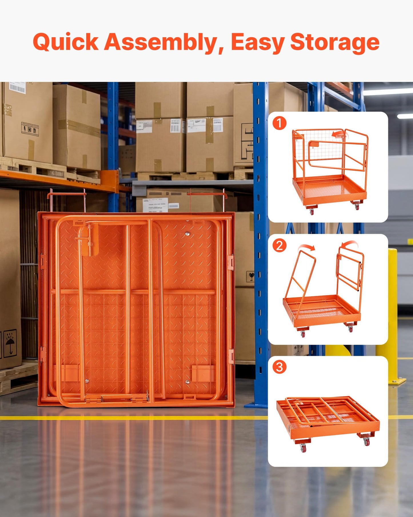 VEVOR Forklift Man Basket, 36.6 x 36.6 Inch Forklift Safety Cage with 4 Wheels, 1200 lbs Capacity Heavy Duty Work Platform, Collapsible Lift Basket Safety Set, for Most Aerial Jobs Lifting Loader