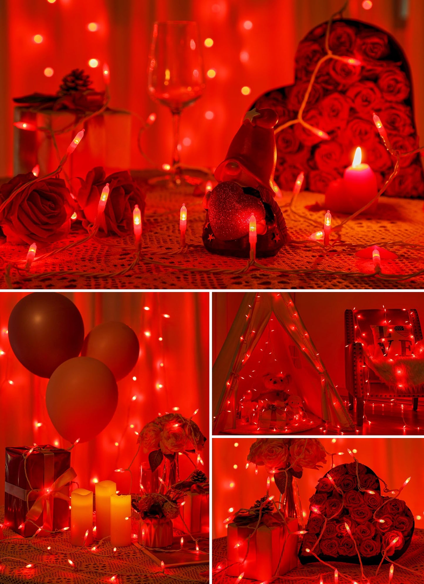 Minetom 100 LED Mini String Lights, 39 Feet, USB Operated, Waterproof, Red, Indoor Holiday Decor, Model 81f52da7-2600-4e92-a