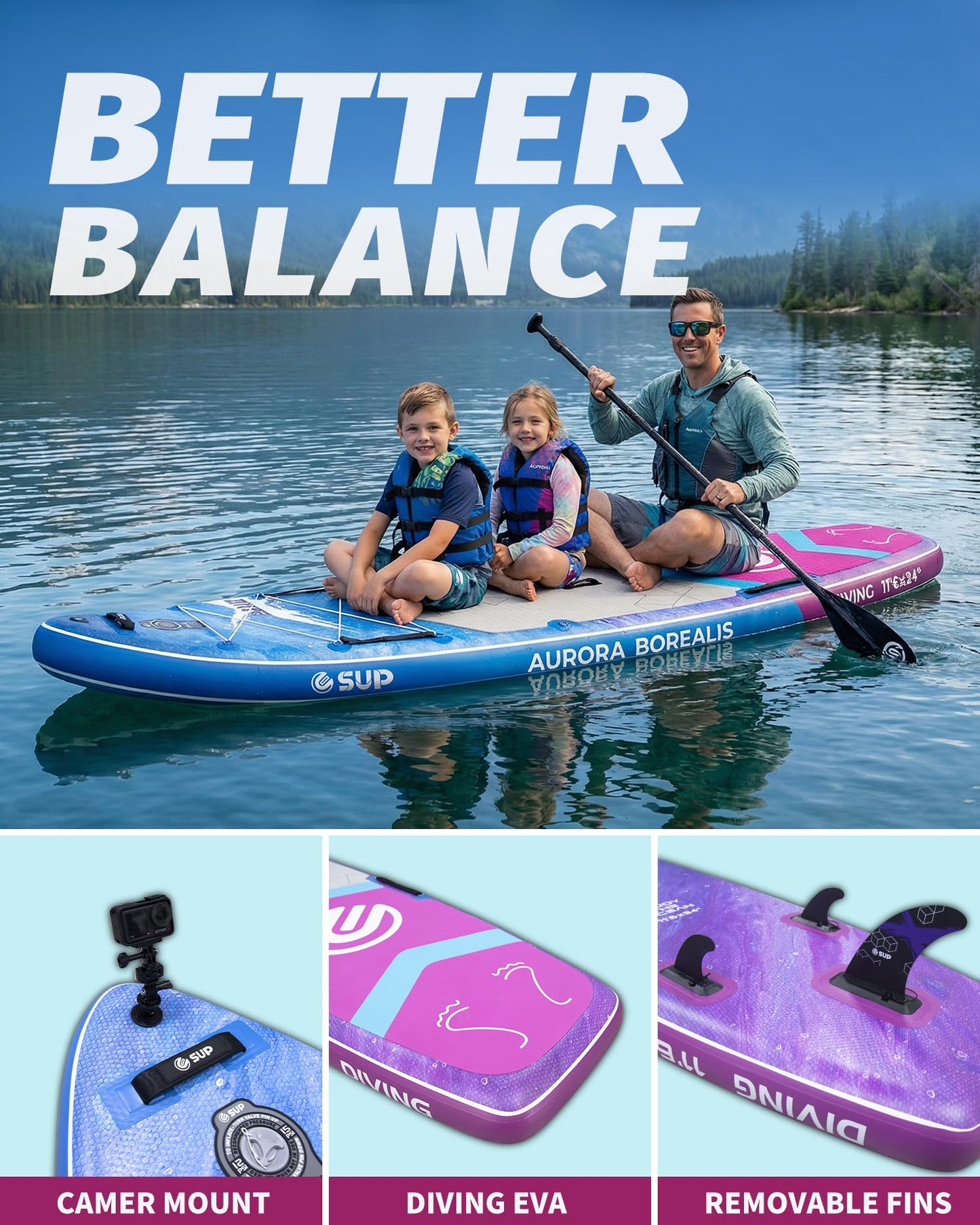 ESUP Extra Wide Inflatable Paddle Board 11’6" ×34/35" ，Super Stable Stand Up Paddleboards for 2 Person/Family/Large Size, Inflatable SUP with Paddle, Pump & Shoulder Strap