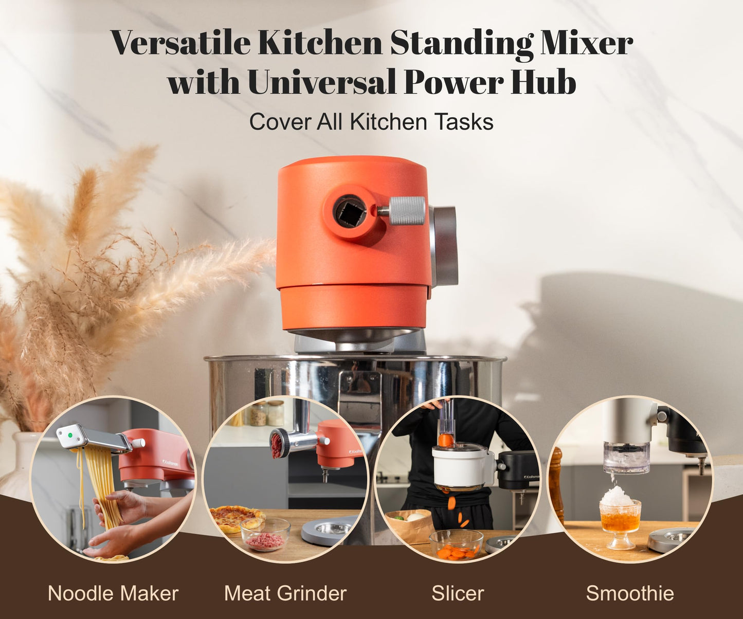 Kraftsman All-Metal Stand Mixer 5.3-Quart - Professional Kitchen Electric Food Mixer with Stainless Steel Mixing Bowl & Attachments for Baking, Dough & Cake, 8-Speed Control & Timer (Orange)
