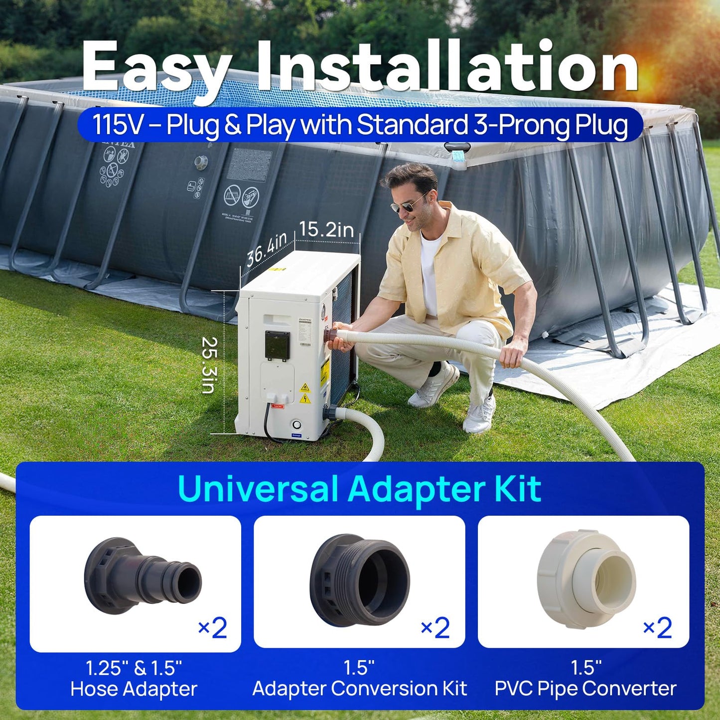 AQUASTRONG Inverter Swimming Pool Heat Pump,Pool Heater for Above Ground and Inground Pool Heating Smart WiFi Control and Cooling Pool Heater Pools Up to, 7500 Gallons