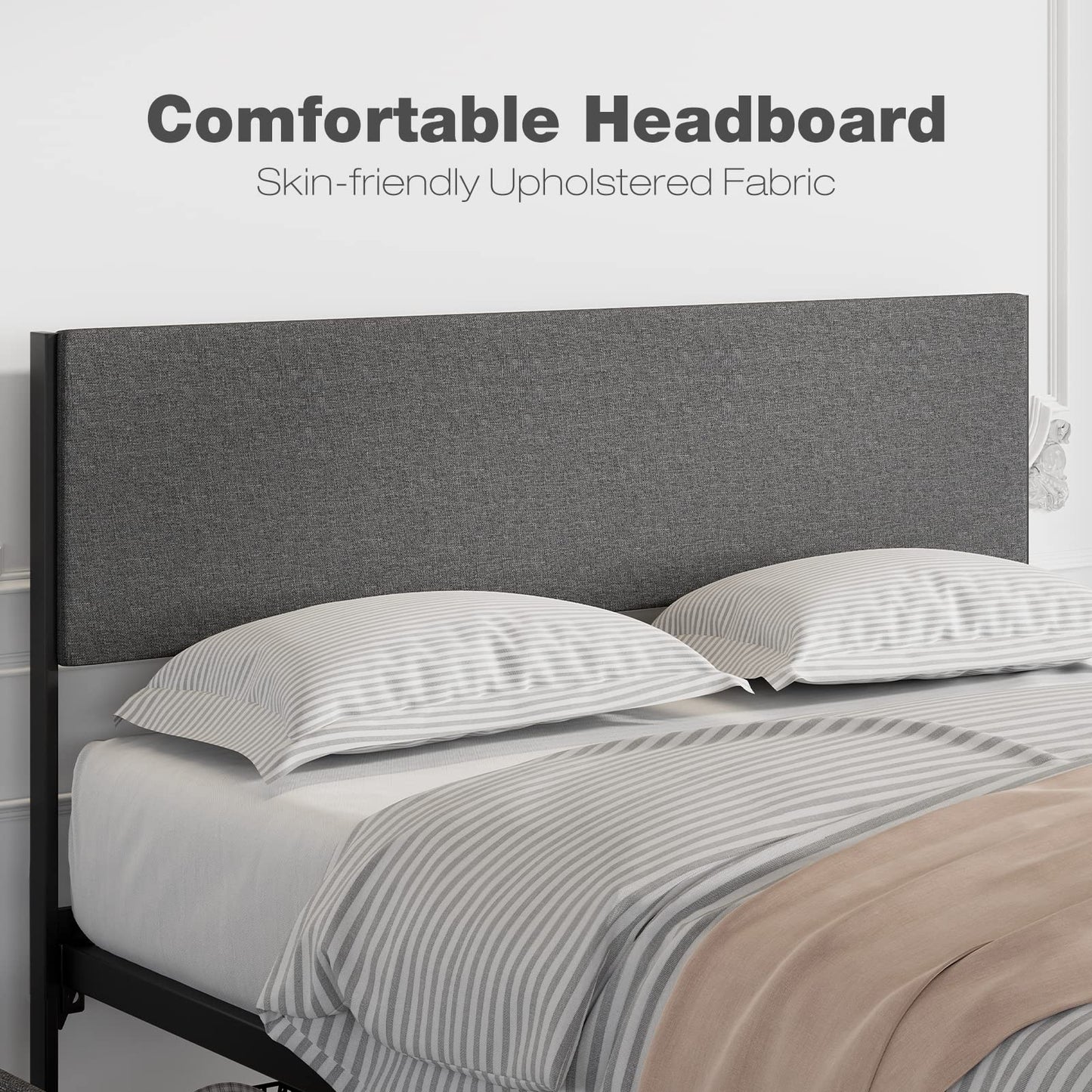 IDEALHOUSE Queen Size Bed Frame with 2 Storage Drawers, Upholstered Platform Queen Bed Frame with Headboard and Footboard, Queen Bed Mattress Foundation with Steel Slats Support, No Box Spring Needed