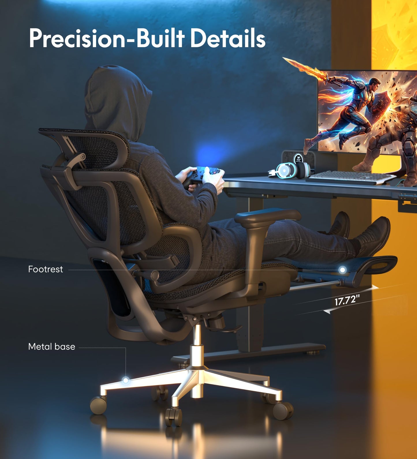 FLEXISPOT Sentinel Ergonomic Gaming Chair with 3-Year Warranty Dual-Wing Adaptive Lumbar 3D Armrests 120° 3-Position Recline Height-Adjustable Backrest Premium Computer Desk Chair for Home & Office