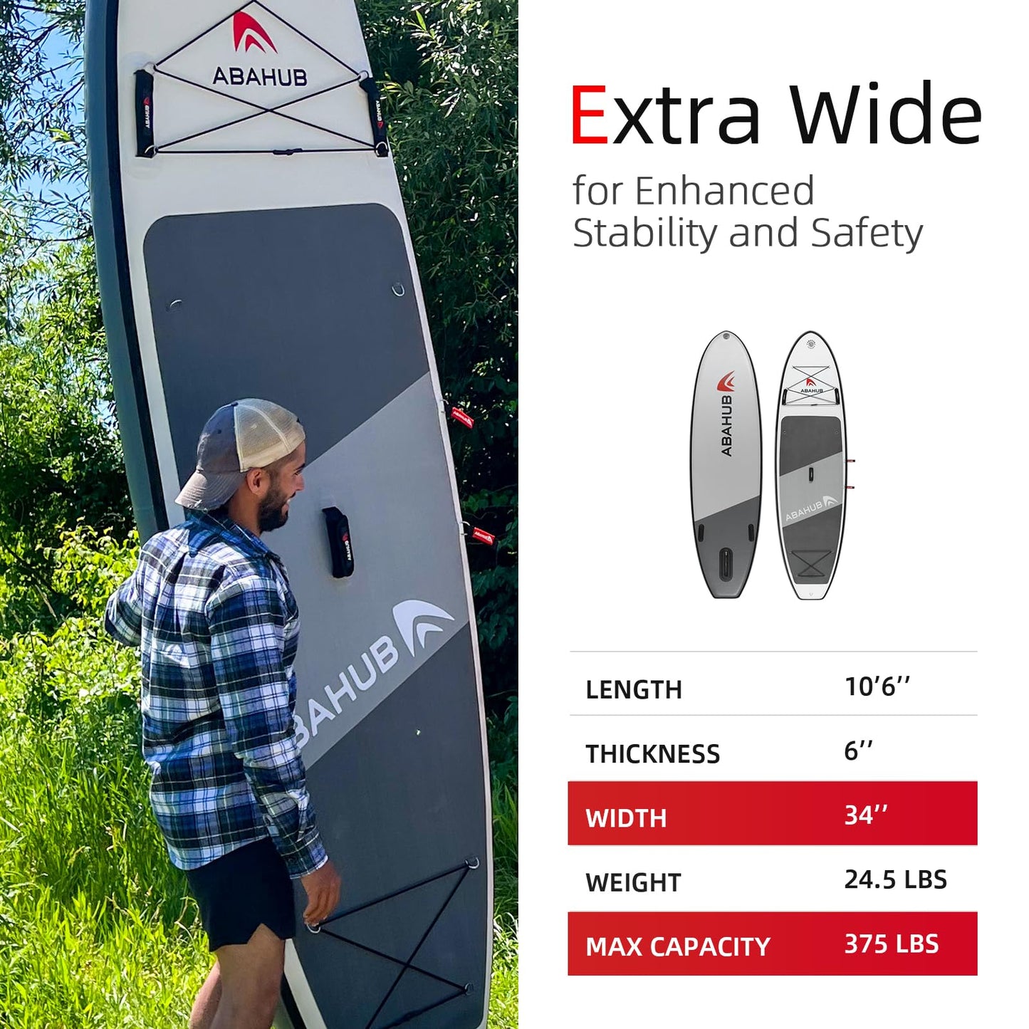 Abahub Inflatable SUP, Wide 10'6" x 31"/34" iSUP,Dark Green Standup Paddleboard with Adjustable SUP Kayak Paddle, for Yoga, Paddle Board, Kayaking, Surf, Canoe, Fishing