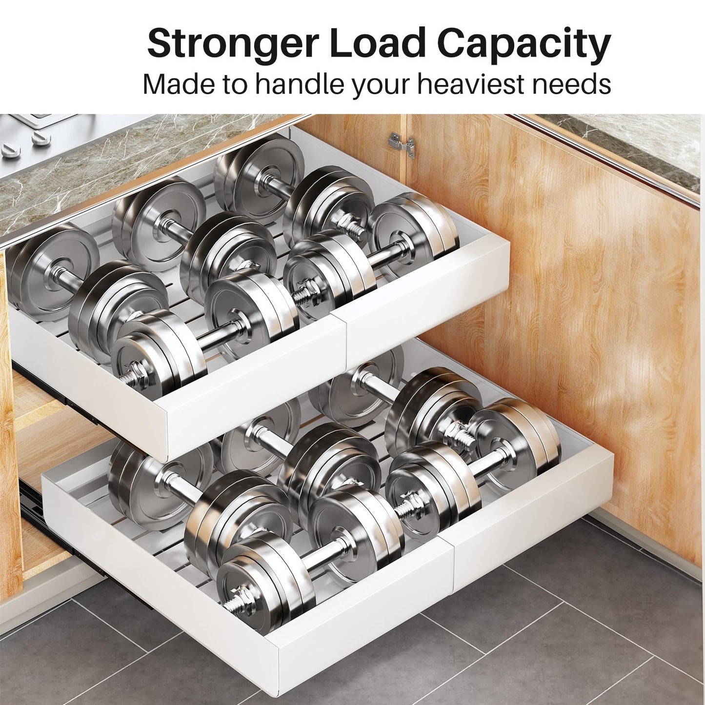 Pull out Cabinet Organizer, 6-pack, Expandable(12"-20") Heavy Duty Slide out Drawers Fixed with Adhesive Nano Film for Pots, Roll out Shelf Storage for Kitchen Base Cabinet Organization(3 Rails)