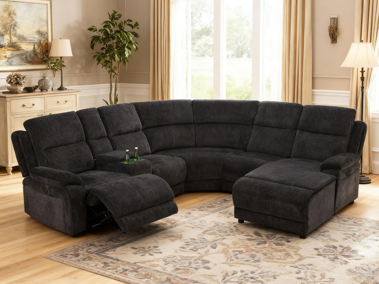 Trygoal Power Reclining Sectional Sofa Set, L-Shaped Sectional Couch for Living Room, Home Theater Seating with Cup Holders, Modern Intelligent Recliner Sofa, Gray Black