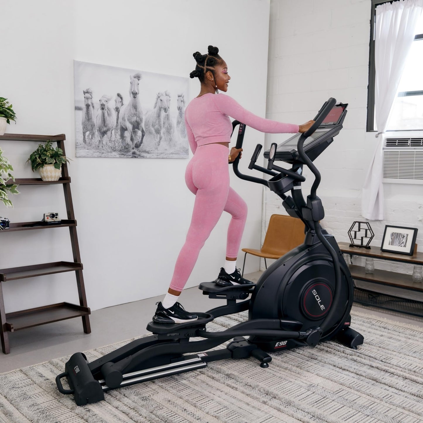 Elliptical Exercise Machine by Sole Fitness, Home Workout Equipment for Cardio, Running, and Walking, 13.3" Touch Screen, 20" Stride Length, Bluetooth, and Heart Rate Monitoring (Sole E98)