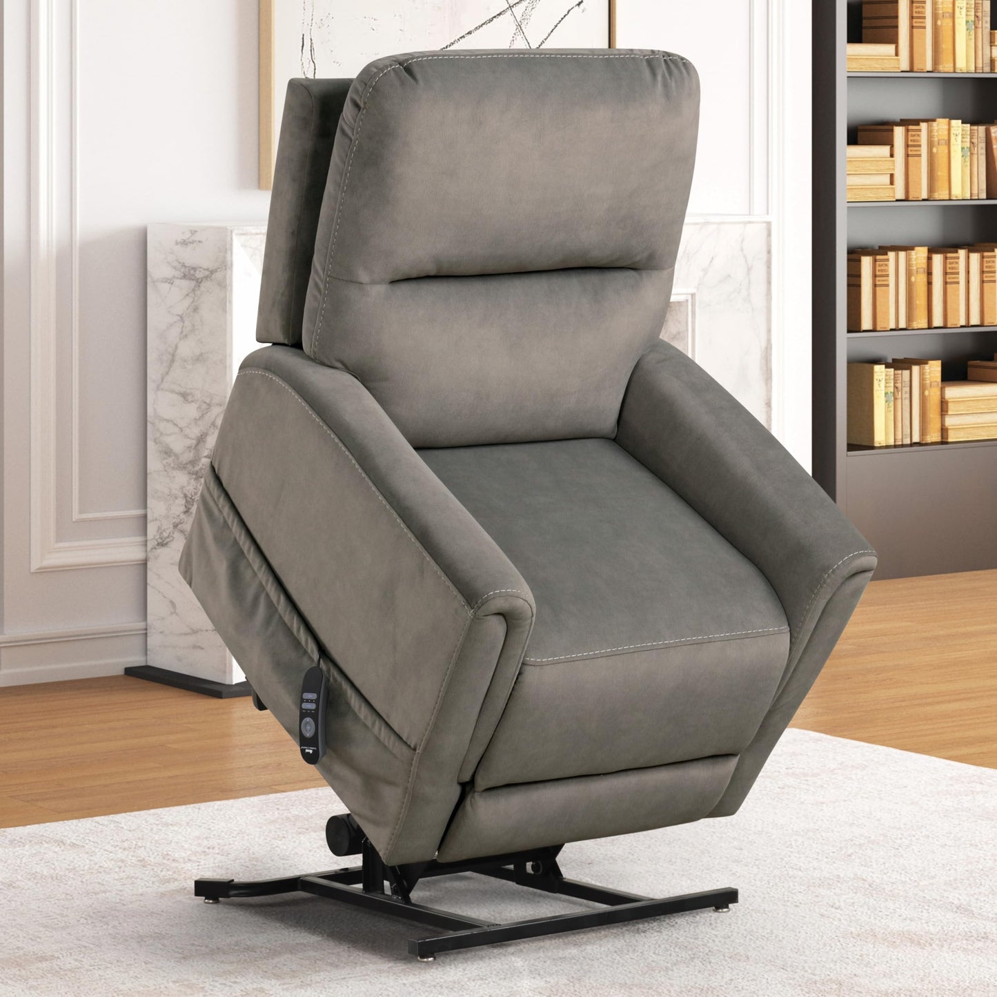 Furniture of America Nightfall Fabric Power Lift Recliner Chair with Steel Seat Box, Heating and Massage System, Wired Controller with USB-A Port for Living Room, Bedroom, Gray