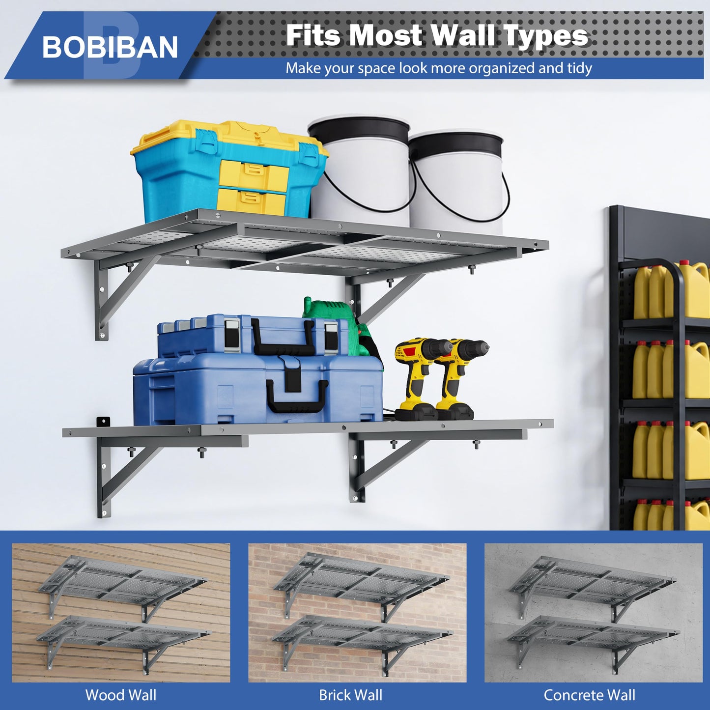 BOBIBAN 4 Pack Garage Wall Shelving Heavy Duty 2x3ft, Gray