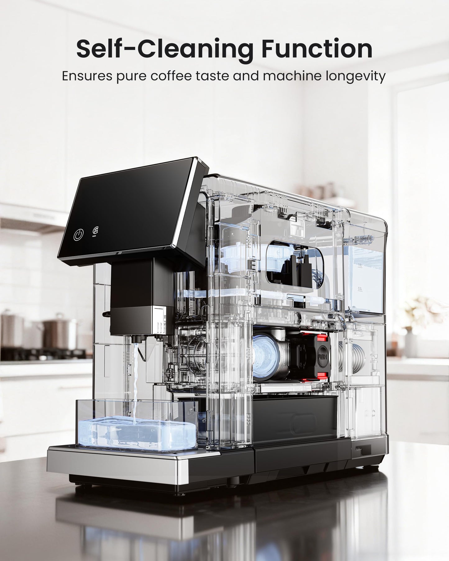 ICEVIVAL Fully Automatic Espresso Machine with Grinder, 20 Bar Coffee Maker with Milk Frother, Touchscreen Espresso Machine for Cappuccino, Latte & Americano, 15 Grind Settings, Self-Cleaning (Black)