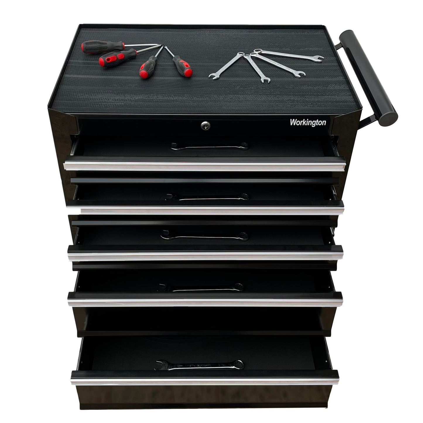 Workington Professional Industrial Rolling Metal Tool Chest with 5 Drawers, 26" 5-Drawer Tool Chest Cabinet with Ball Bearing Drawer Slides, Steel Tool Storage Box Organizer 4102 Black