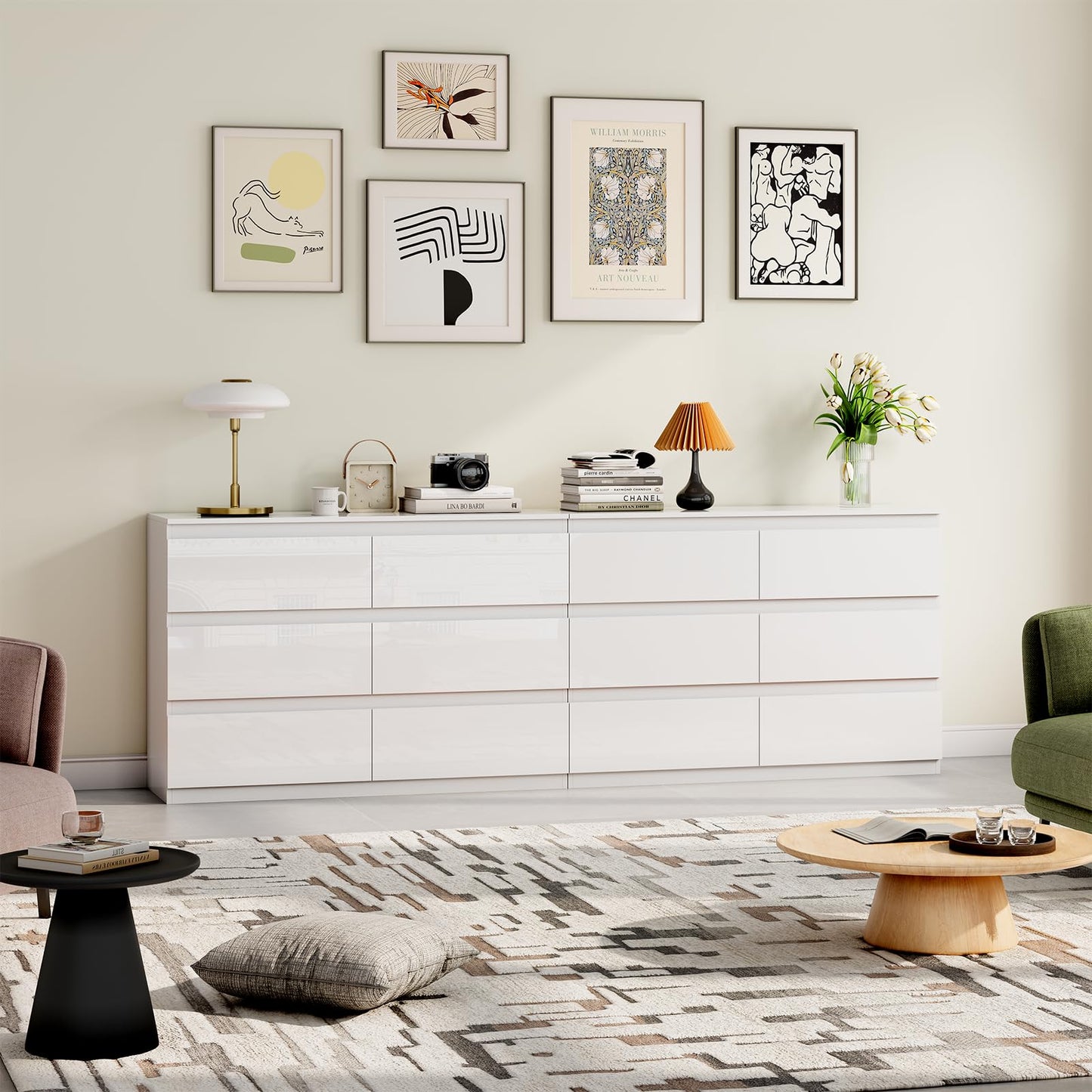 OtterOasis White 6 Drawer Dresser for Bedroom, Wood Dresser with Wide Drawers, Modern Dressers for Closet Storage, Wooden Chest Drawers for Entryway|TV Stand|Living Room