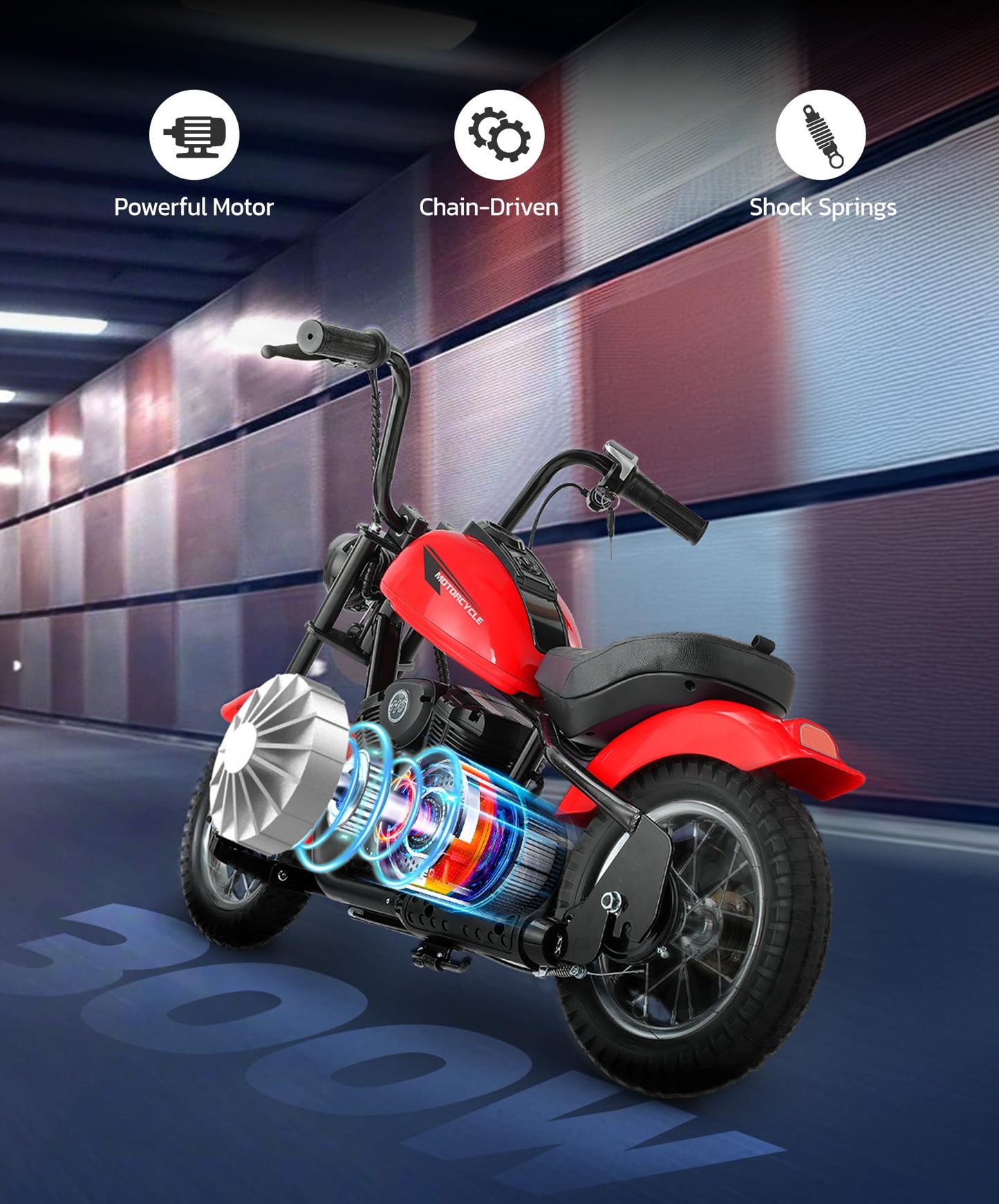 ELEMARA Electric Dirt Bike, 15 mph & 150lb Max, 24V Ride on Toy for Big Kids w/LED Lights & Power Display,Chain-Driven Motor,Twist-Grip Throttle, Shock Springs,Handbrake,12" Air-Filled Tires-Red