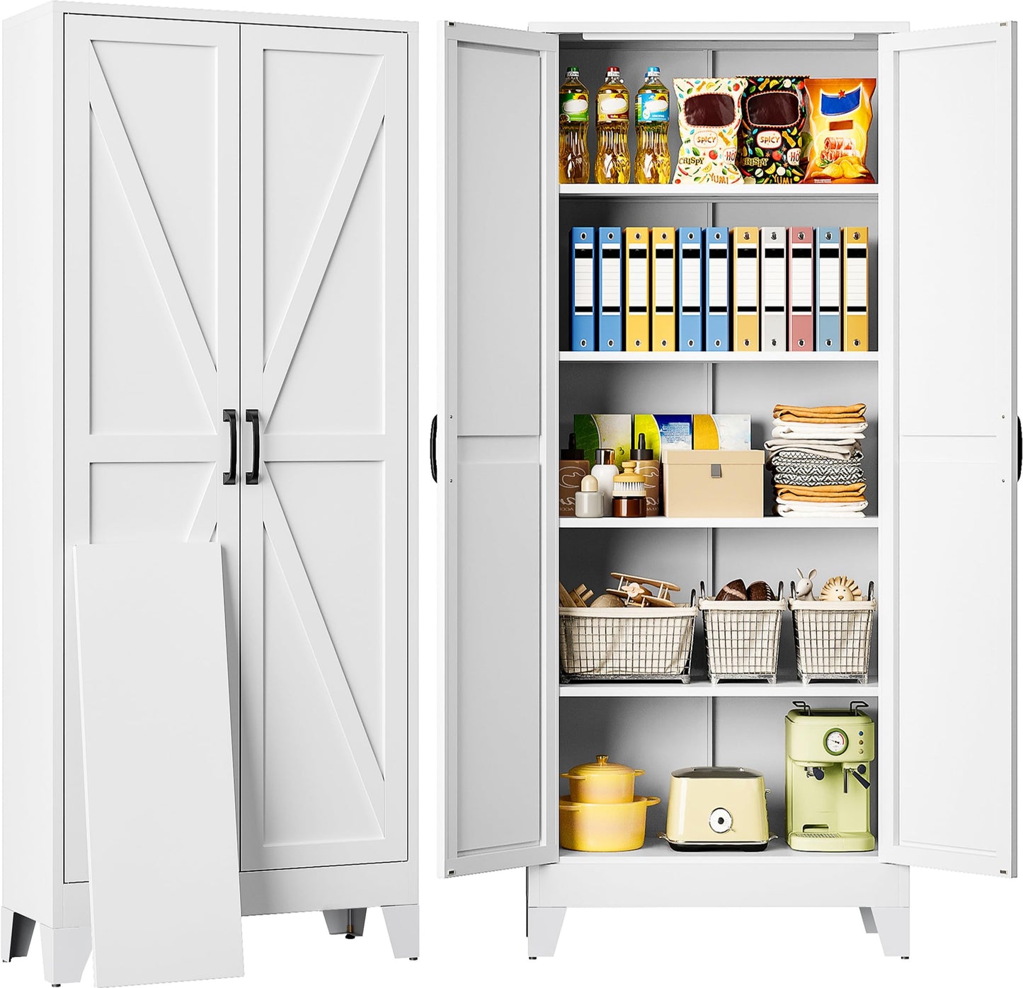 SISESOL Wide & Deep Pantry Storage Cabinet with 2 Doors and 5 Shelves,72" Tall Farmhouse Storage Cabinet,Large Cupboard Closet,White Cabinets for Home,Kitchen,Bathroom,Dining/Living Room