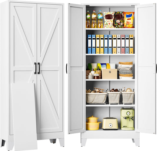 SISESOL Wide & Deep Pantry Storage Cabinet with 2 Doors and 5 Shelves,72" Tall Farmhouse Storage Cabinet,Large Cupboard Closet,White Cabinets for Home,Kitchen,Bathroom,Dining/Living Room