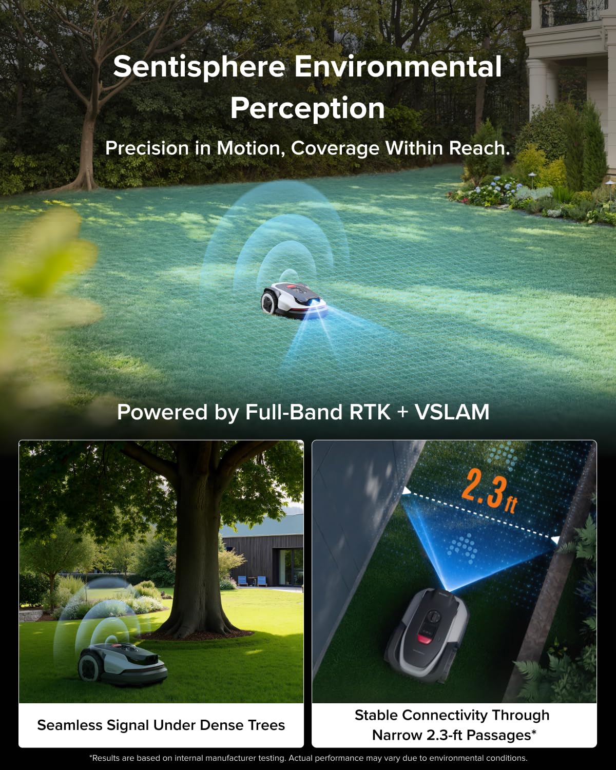 Roborock RockNeo Q110H Robot Lawn Mower, Wire-Free Robotic Lawn Mower with Full-Band RTK + VSLAM Navigation, Auto Mapping, AI Vision Obstacle Avoidance, App Control, 45% Slope, Covers Up to 1/4 Acre