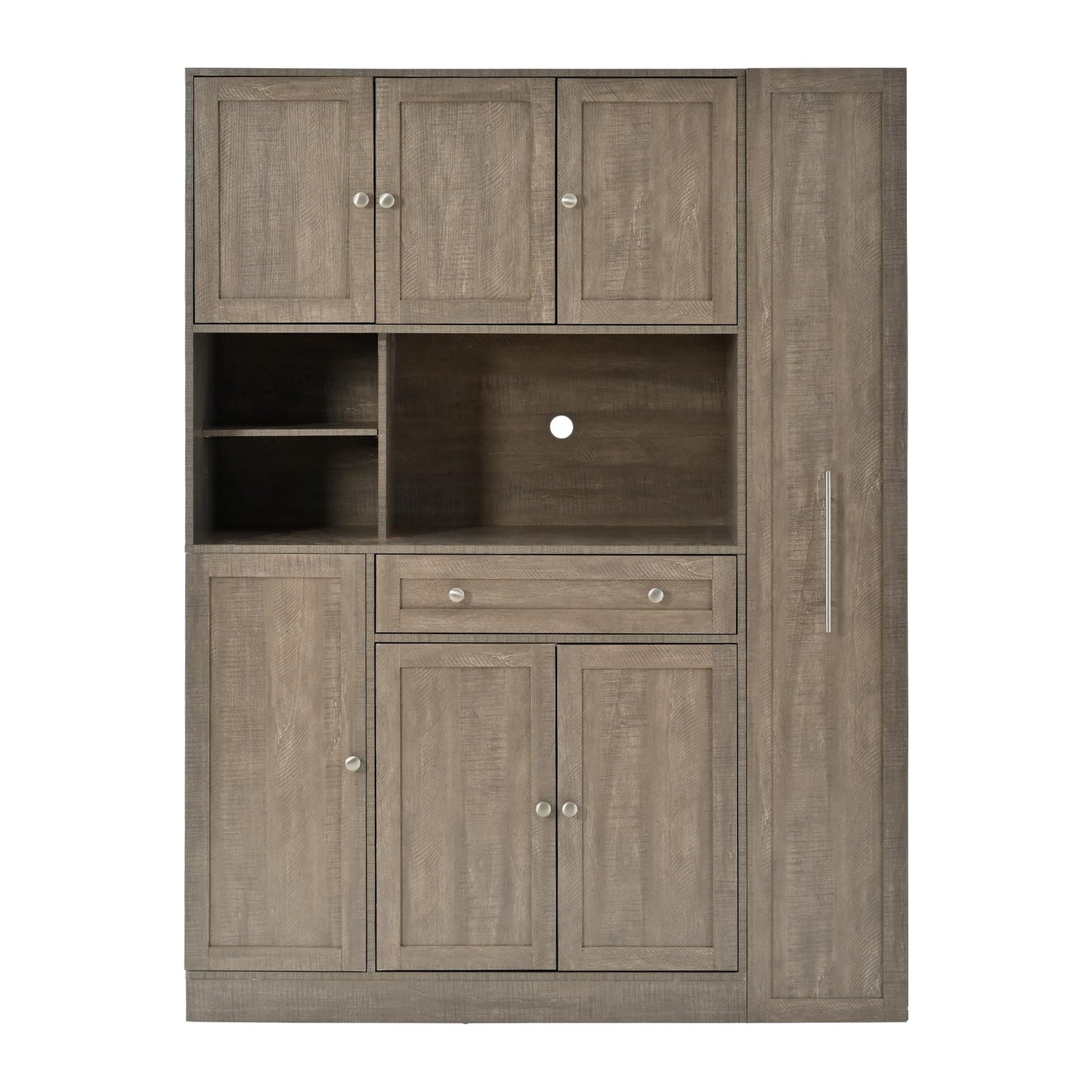 Merax 70'' Tall Traditional Freestanding Buffet with Hutch, Large Kitchen Pantry Storage Cabinet Cupboard with Pull-Out Side Cabinet, Door Shelves and Drawer, Brown